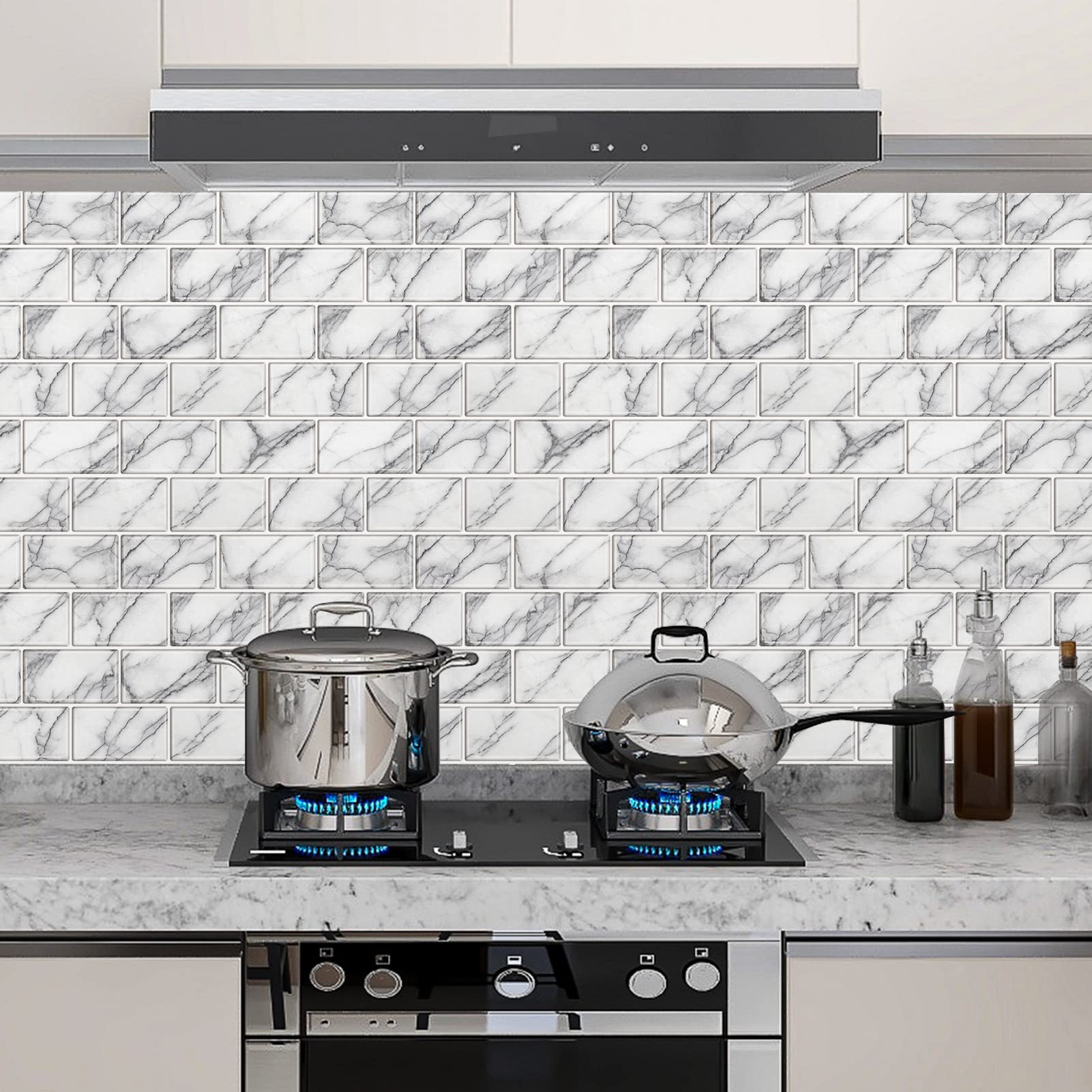 URCOLOR 10-Sheet Back Splashes for Kitchens Peel and Stick,12"x12" Self Adhesive Subway Wall Tiles Stick on backsplash Tiles for Bathroom Black Marble