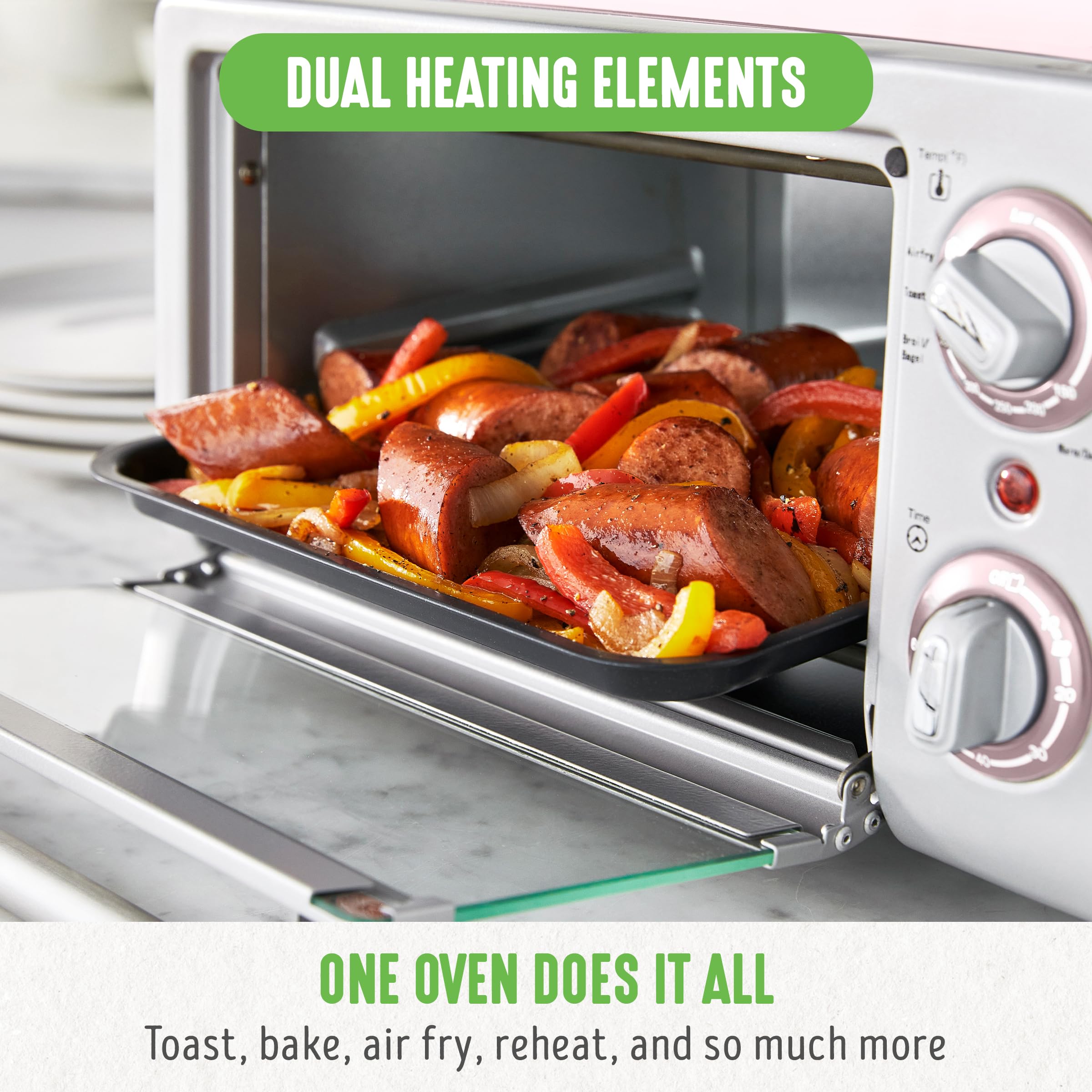 GreenLife Countertop Toaster Oven Air Fryer Stainless Steel, Healthy Ceramic Nonstick, PFAS Free, Tray & Basket, Bake, Broil, Reheat, Adjustable Temp & Time Control, Auto Shutoff, Black