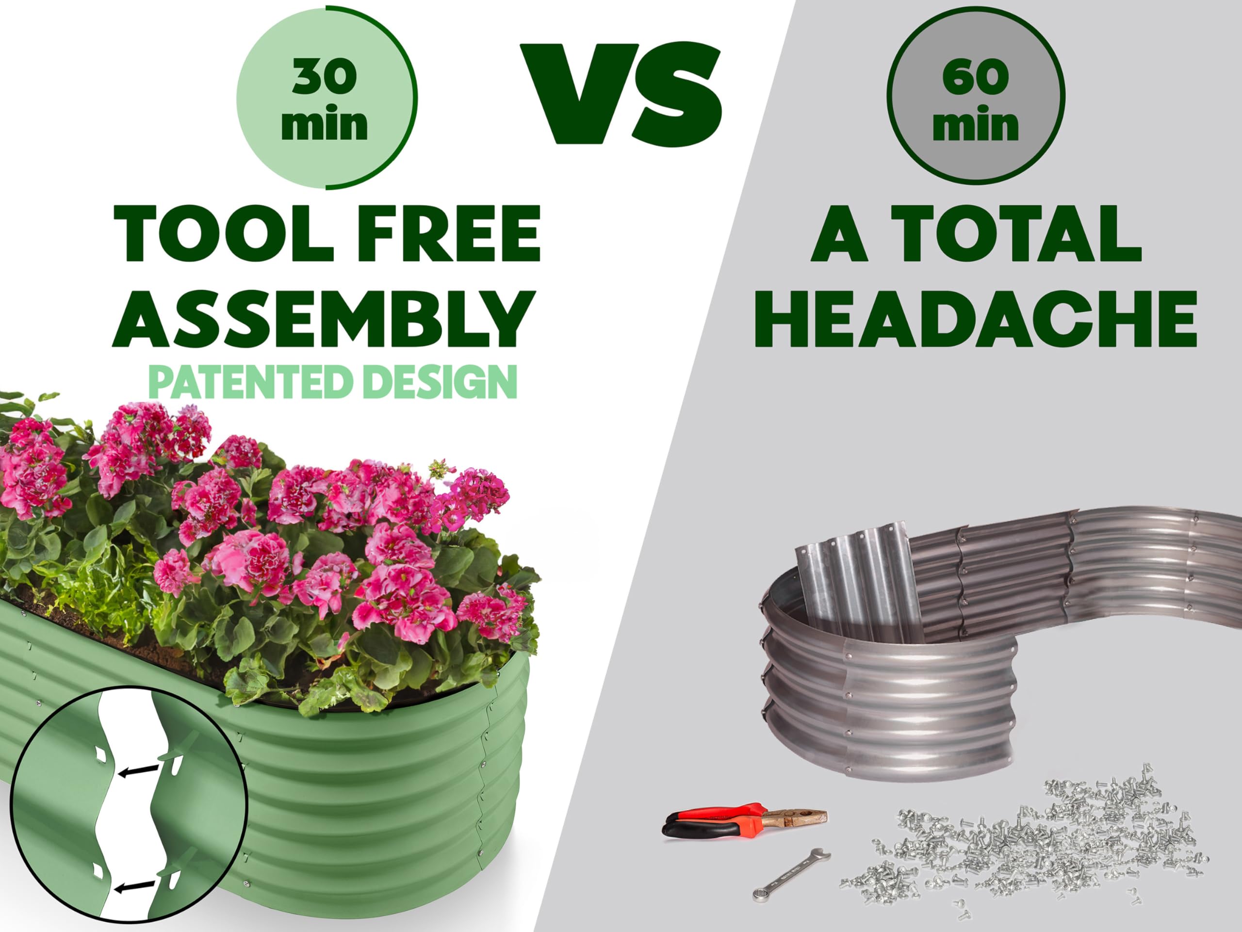 9-in-1 Galvanized Steel Raised Garden Bed // 8×2×1.5 ft Modular Planter for Gardening, Vegetables, Flowers // 18" Tall Metal Raised Garden Beds Outdoor (Dark Green) // Patented Design Planter Box