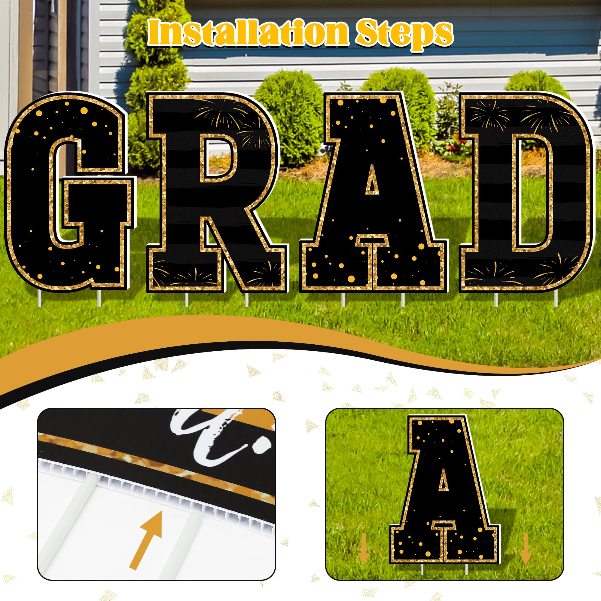 HOVACY 20 PCS Black Gold Graduation Yard Signs Class of 2026 | Black Gold 20 PCS, 40 Stakes, 11.57 x 16.14 in, Corrugated Plastic, Waterproof, Congrats Grad Sign, Graduation Sign