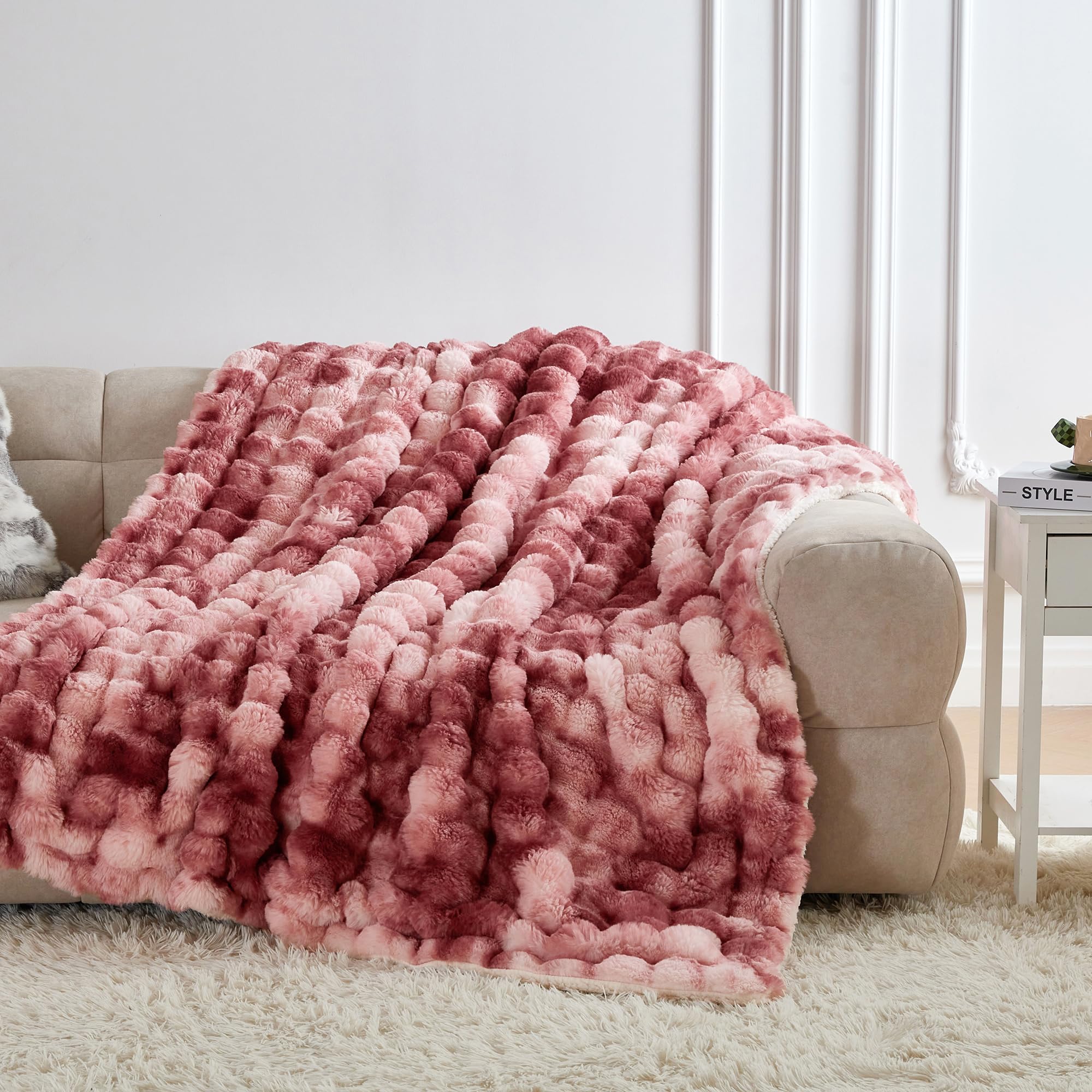 50x60 Inches Ultra-Soft Fuzzy Faux Fur Plush Throw Blanket - Thick, Warm Sherpa for Couch, Sofa, Bedroom, Camping - Decorative Blanket for Cozy Warmth, Bubble Grey