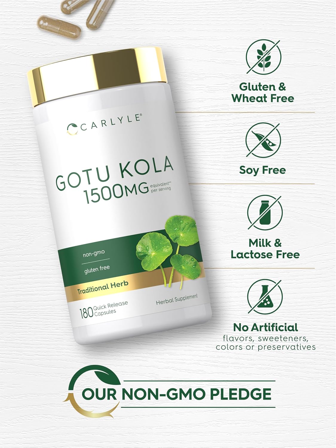 Carlyle Gotu Kola Supplement | 180 Capsules | Traditional Herbal Extract | Non-GMO & Gluten Free Formula