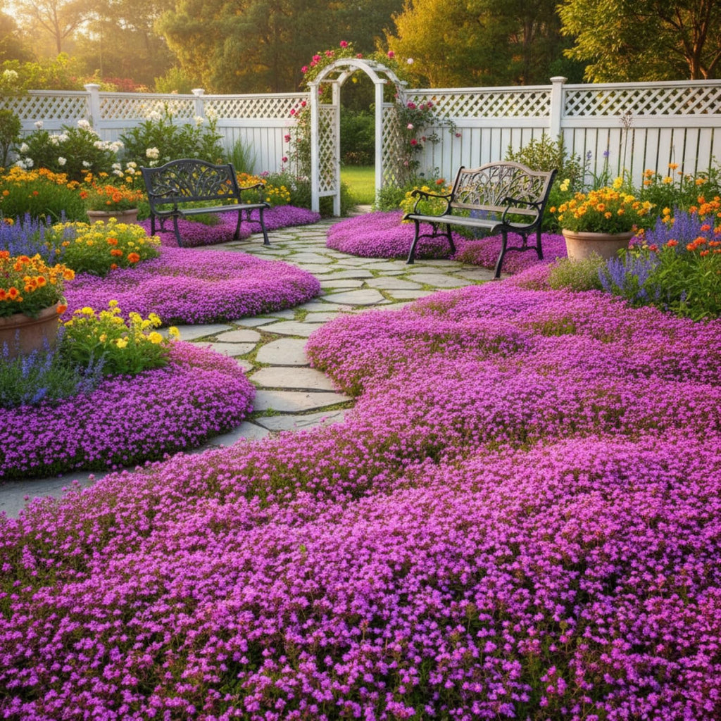 20,000+ Creeping Thyme Seeds Ground Cover, Flower Seeds for Planting, Thymus Serpyllum Perennial for Rock Garden, Garden Path, Border and Sunny Areas (Hot Pink)