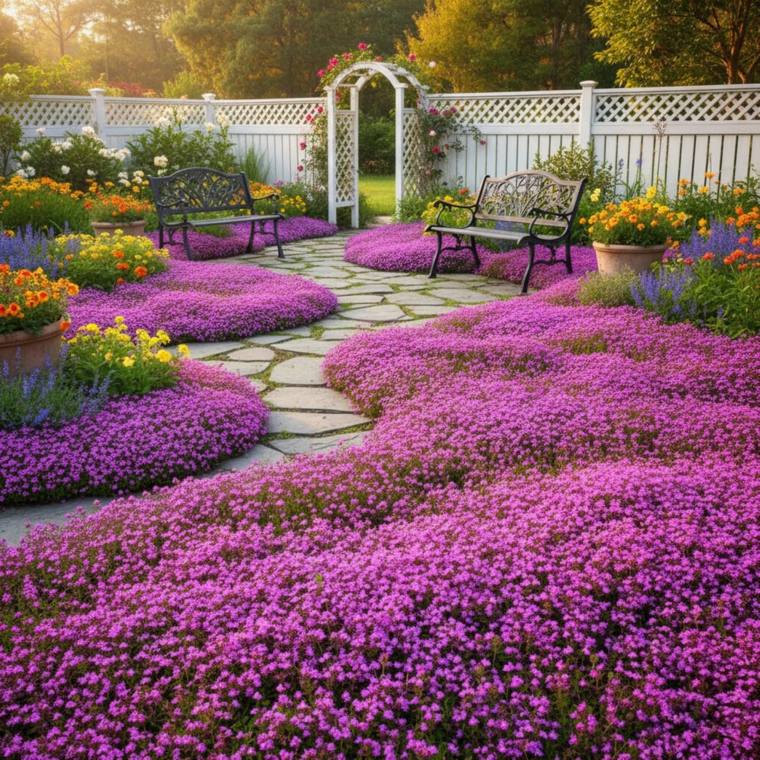 20,000+ Creeping Thyme Seeds Ground Cover, Flower Seeds for Planting, Thymus Serpyllum Perennial for Rock Garden, Garden Path, Border and Sunny Areas (Hot Pink)