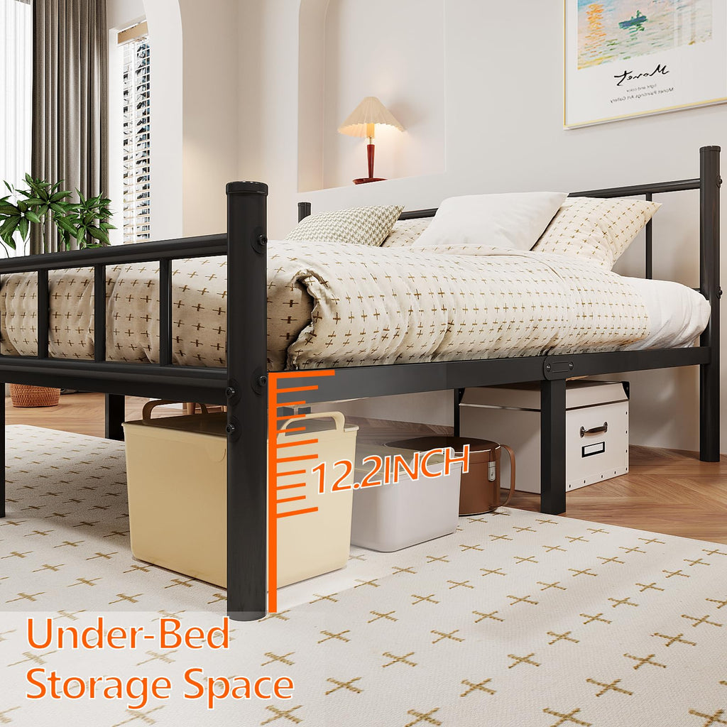 zizin Twin Size Metal Bed Frame with Headboard & Footboard 14 Inch Metal Platform Mattress Foundation Support with Steel Slat, Under Bed Storage, No Box Spring Needed