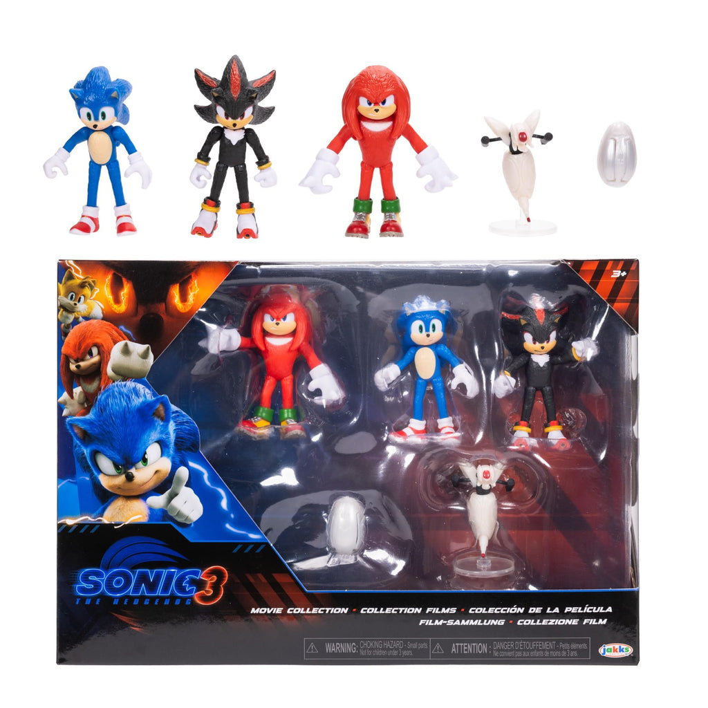 Sonic The Hedgehog 3 Movie Action Figures 2.5-Inch Movie Collector Toy Figure Multi-Pack Includes Knuckles Shadow Buzz Bomber & Drone- Officially Licensed Toys