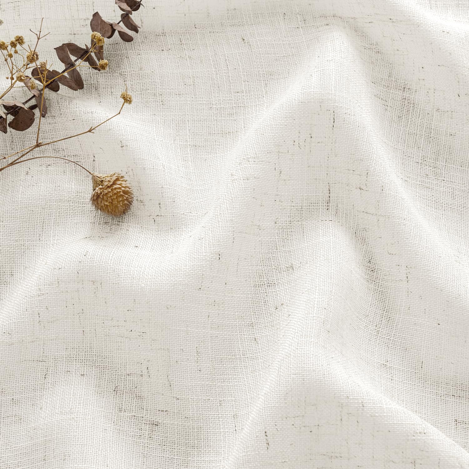 MIULEE Pinch Pleated Linen Curtains 84 Inches Long 2 Panels for Bedroom Living Room, Soft Thick Linen Textured Window Drapes Back Tab Hooks Semi Sheer Light Filtering Farmhouse，Beige