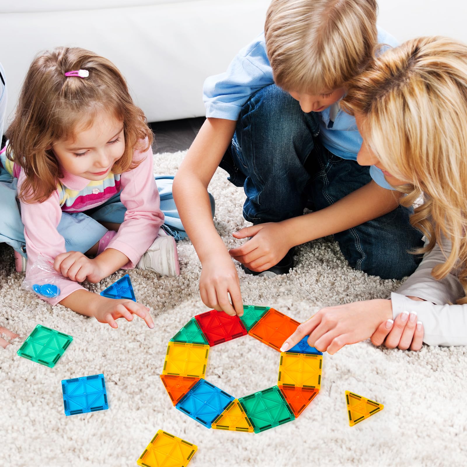 FNJO Magnetic Tiles, 110PCS Magnet Building Set, Magnetic Building Blocks, Construction STEM Learning and Playing Toys for Kids, Montessori Toy for Preschool Boys Girls