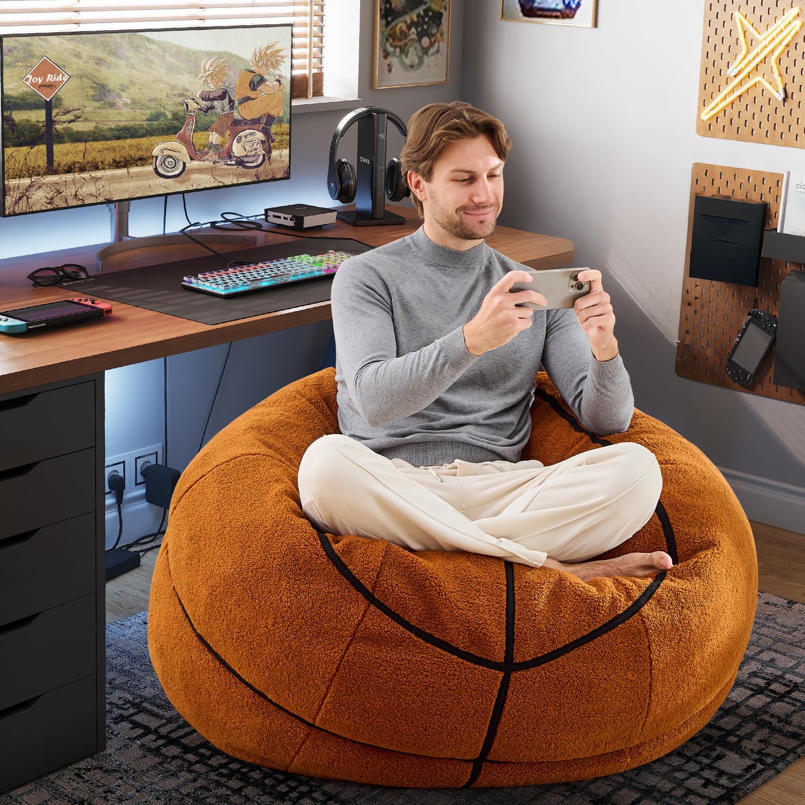 Sports Baseball Bean Bag Chair - Luxurious Bean Bag Chairs for Kids Teens Adults - Floor Sofa Couch with Filler - Plush BeanBag Furniture for Living Room Bedroom College Dorm - 32 Inch