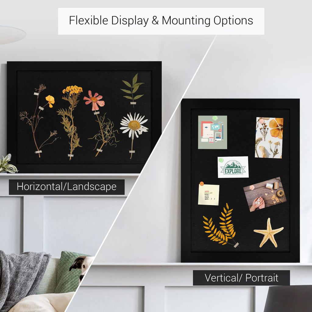 Black Cork Board Bulletin Board with Linen, Wood Framed 30" x 20" Corkboard, Office Board for Wall Decor, Wall Mounted Pin Board Picture Board with 20 Pushpins for School, Home & Office