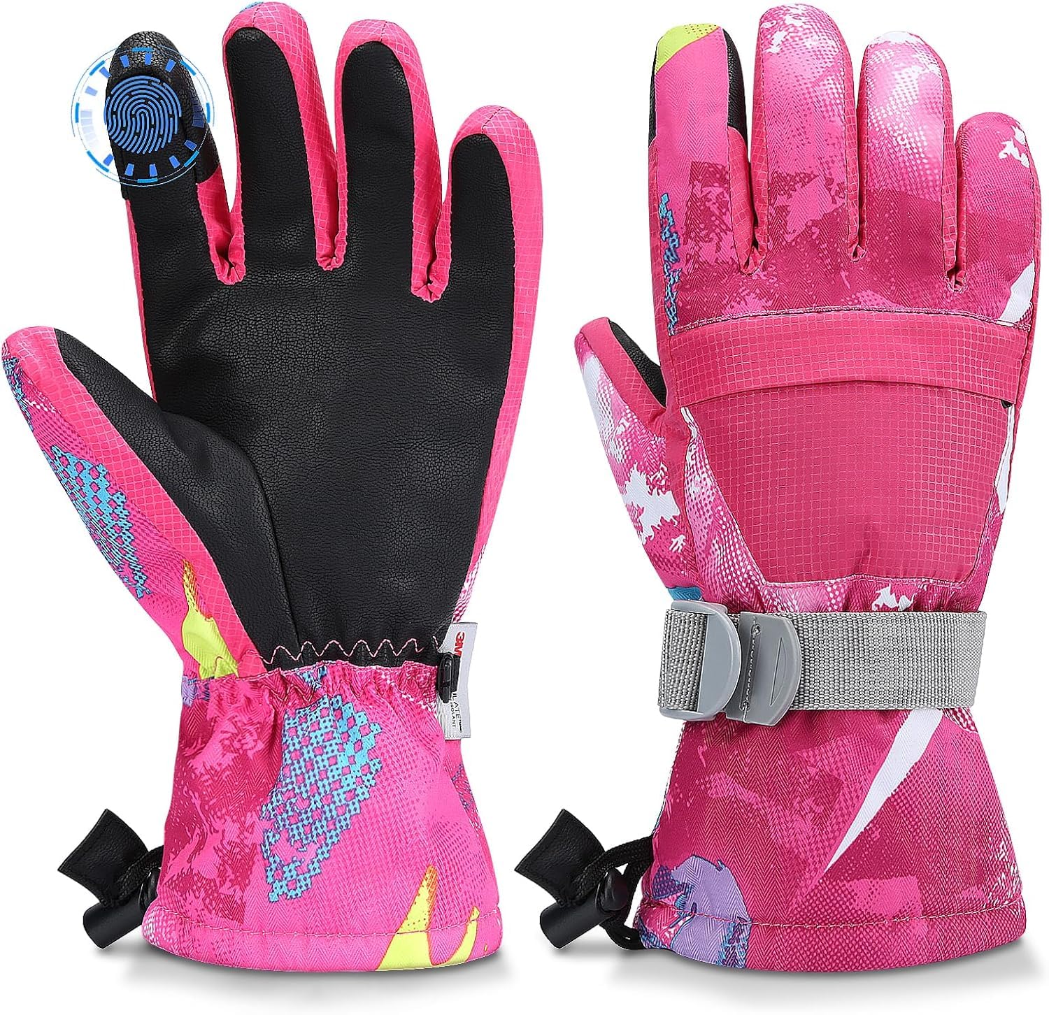 Ski Gloves,Snow Gloves Waterproof Winter Warm Cold Weather Touchscreen Gloves for Parent& Child Kids Skiing,Snowboarding