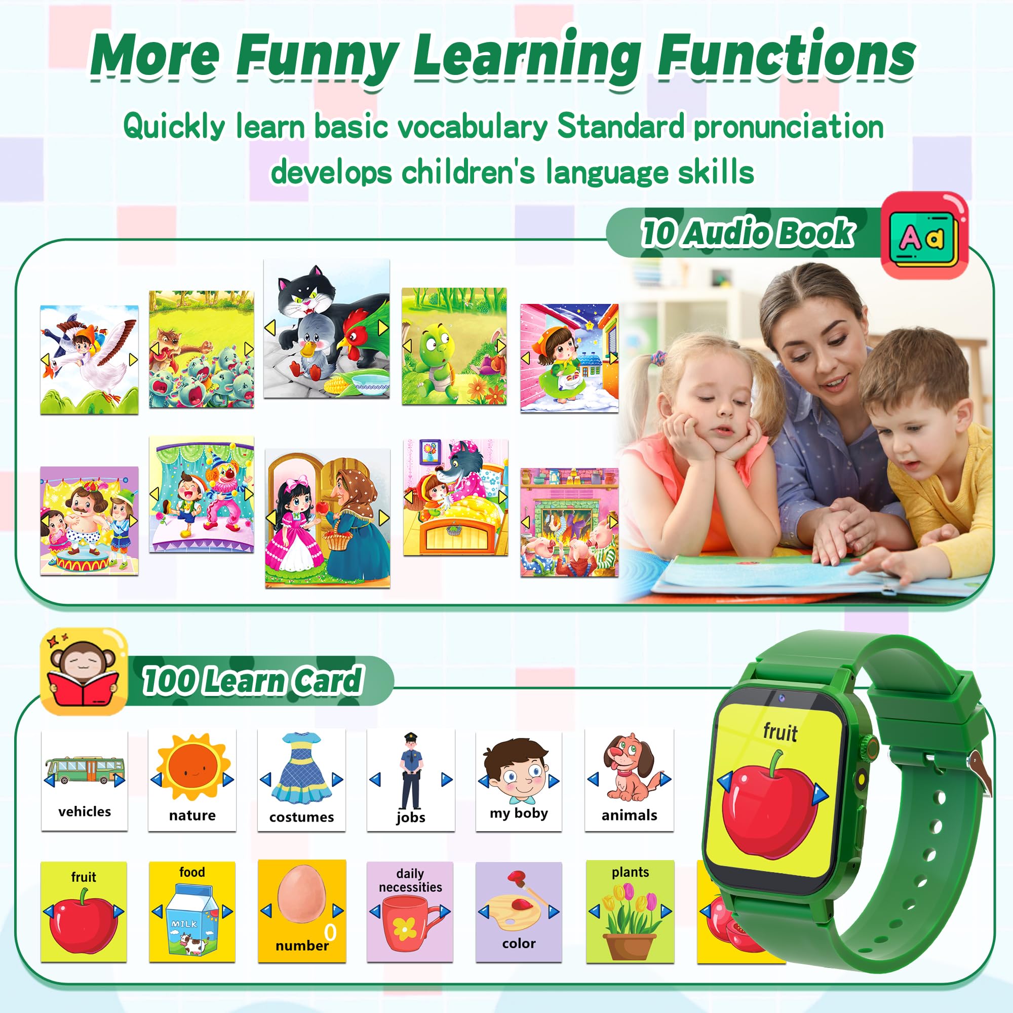 Kids Smart Watch Boys, Kids Game Smart Watch with 32 Games HD Touch Screen Video Camera Music Player Audiobooks Pedometer Flashlight Alarm Clock 12/24 hr, Toys Gift for 3-12 Years Old Boys Girls
