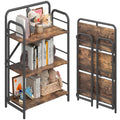 4NM No Assembly Folding Bookshelf, 3 Tiers Collapsible Book Shelves Open Industrial Foldable Storage Bookcase Shelf for Bedroom, Living Room, Home Office - Natural and White