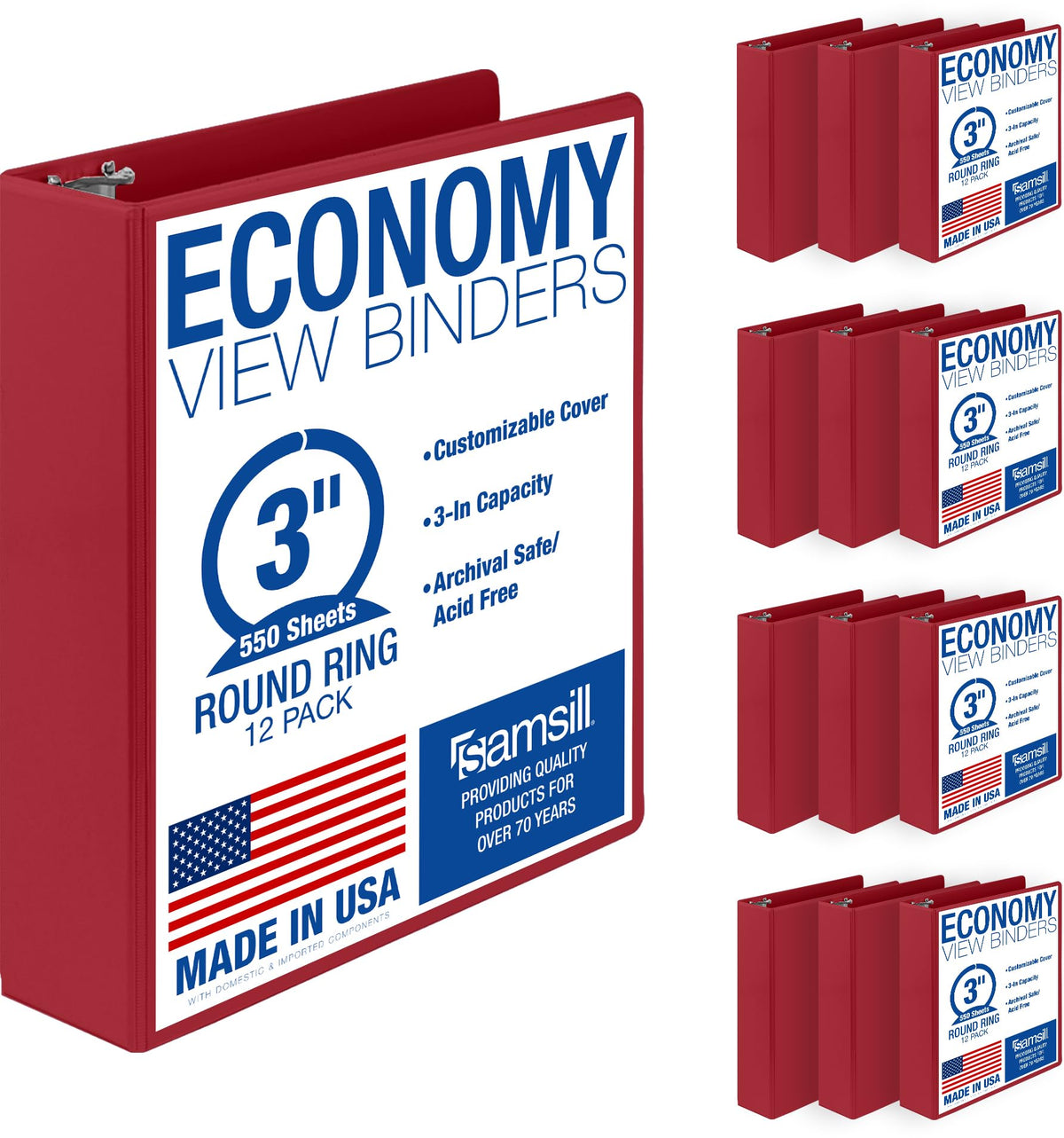 Samsill 1 Inch 3 Ring Binders, Economy Round Ring, Clear View Cover, 200 Sheet Capacity - for School, Home, Office - Blue, 4 Pack
