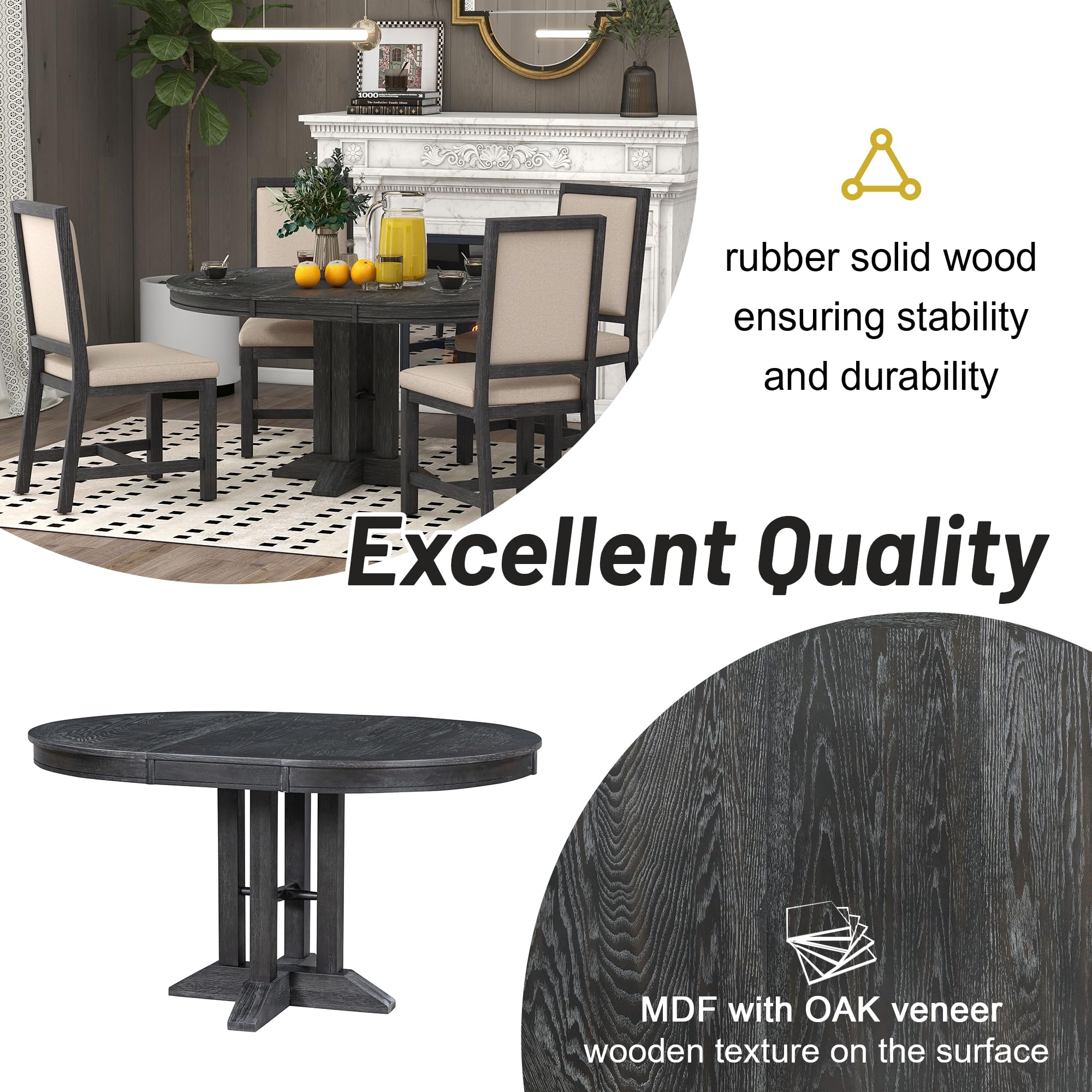 LUMISOL Round Dining Table for 4-6 People, 41"-57" Extendable Kitchen Table with 16" Removable Leaf for Small Places, Kitchen, Dining Room, Espresso