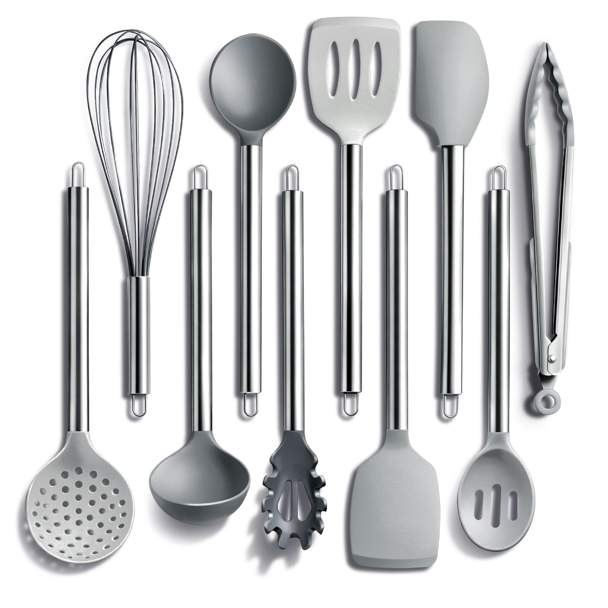 COOK WITH COLOR Silicone Cooking Utensils, Kitchen Utensil Set, Easy to Clean Silicone Kitchen Utensils, Cooking Utensils for Nonstick Cookware, Kitchen Gadgets Set with Holder, 10 Pieces