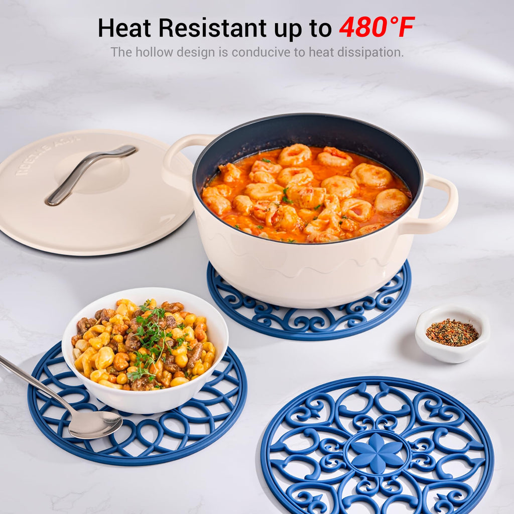 SMARTAKE 6 Set Silicone Trivet Mats for Hot Dishes, Heat Resistant Pots and Pans Holders, Non-Slip Flexible Hot Pads Coasters for Countertops Table, Modern Kitchen Decor Accessories (Black)