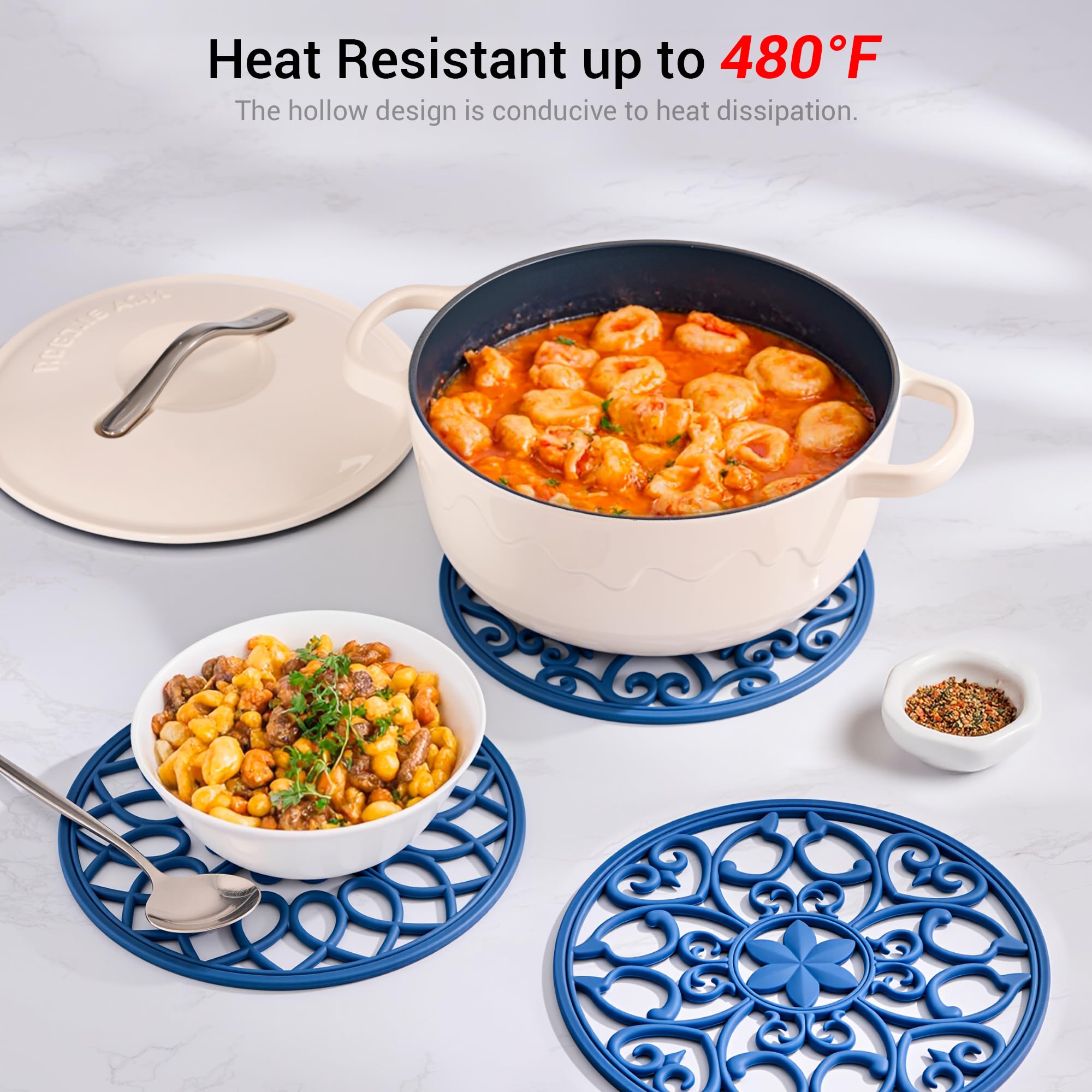 SMARTAKE 6 Set Silicone Trivet Mats for Hot Dishes, Heat Resistant Pots and Pans Holders, Non-Slip Flexible Hot Pads Coasters for Countertops Table, Modern Kitchen Decor Accessories (Black)