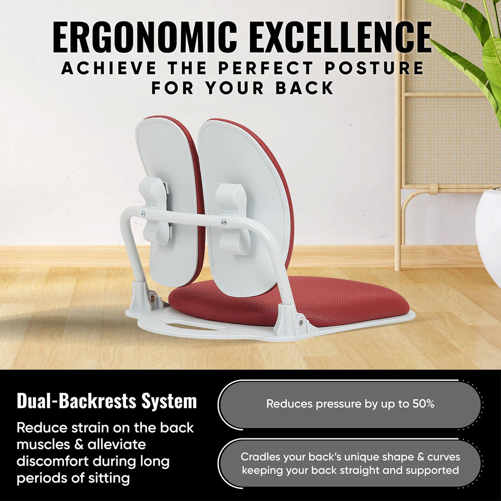 【Premium Dual-Backrests】 Made in Korea Ergonomic Floor Chair with Back Support - Meditation Chair, Floor Gaming Chair, Reading Chair, Floor Chairs for Adults, Foldable Chair (Black Leather)