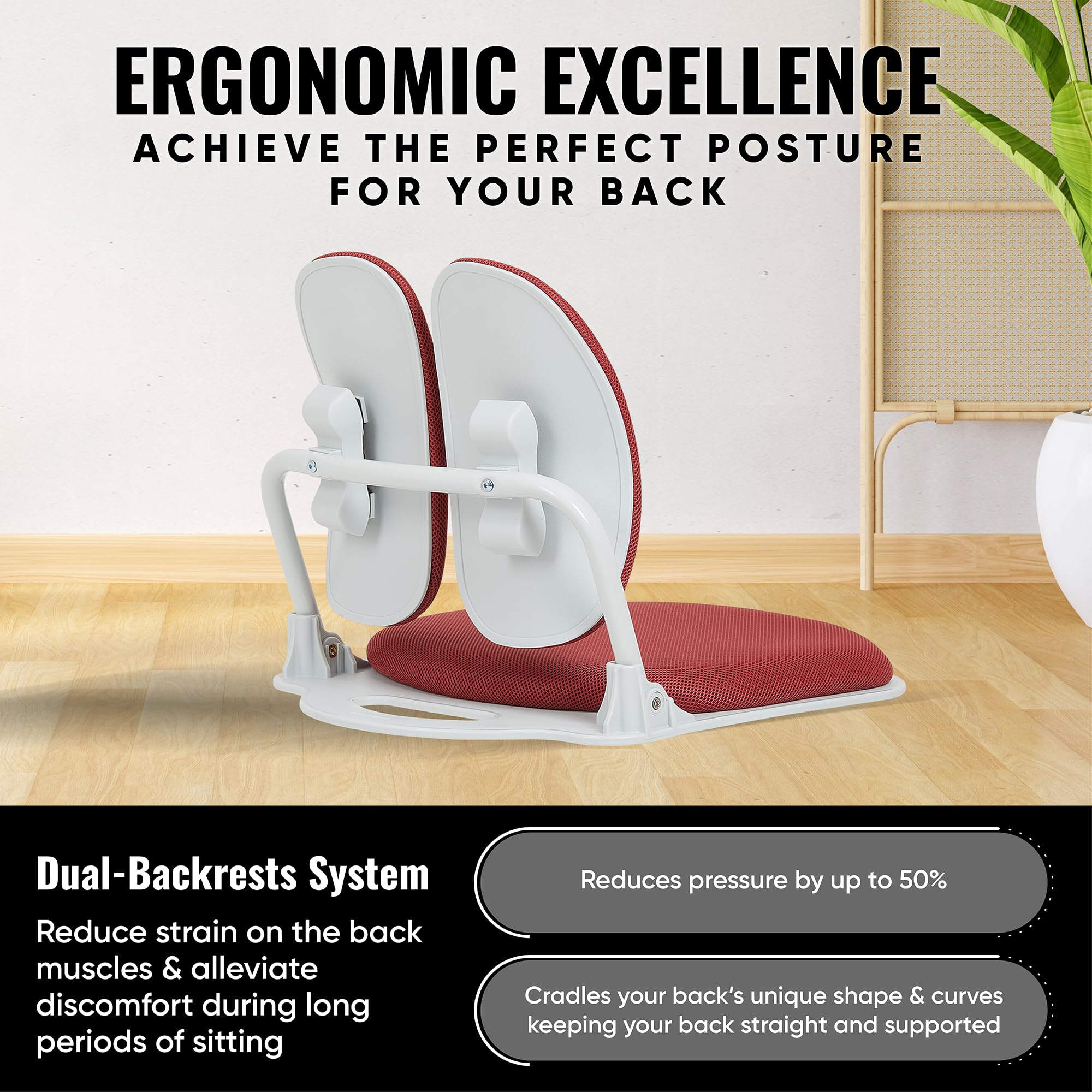 【Premium Dual-Backrests】 Made in Korea Ergonomic Floor Chair with Back Support - Meditation Chair, Floor Gaming Chair, Reading Chair, Floor Chairs for Adults, Foldable Chair (Black Leather)