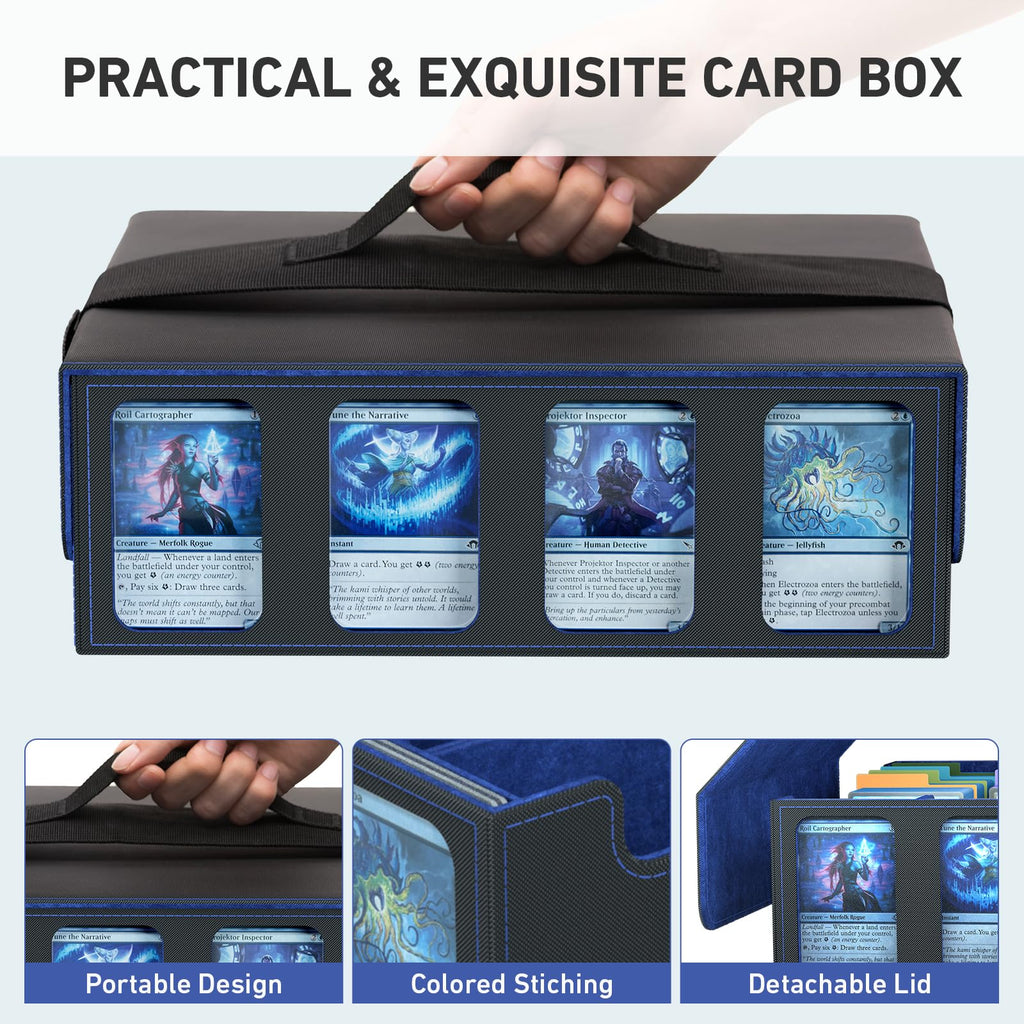 3-Row Trading Card Storage Box, Bulk Cards Case for 2400+ Mtg tcg Magic Playing Game Card Organizer, Commander Deck Box with 3 Supports & 24 Dividers