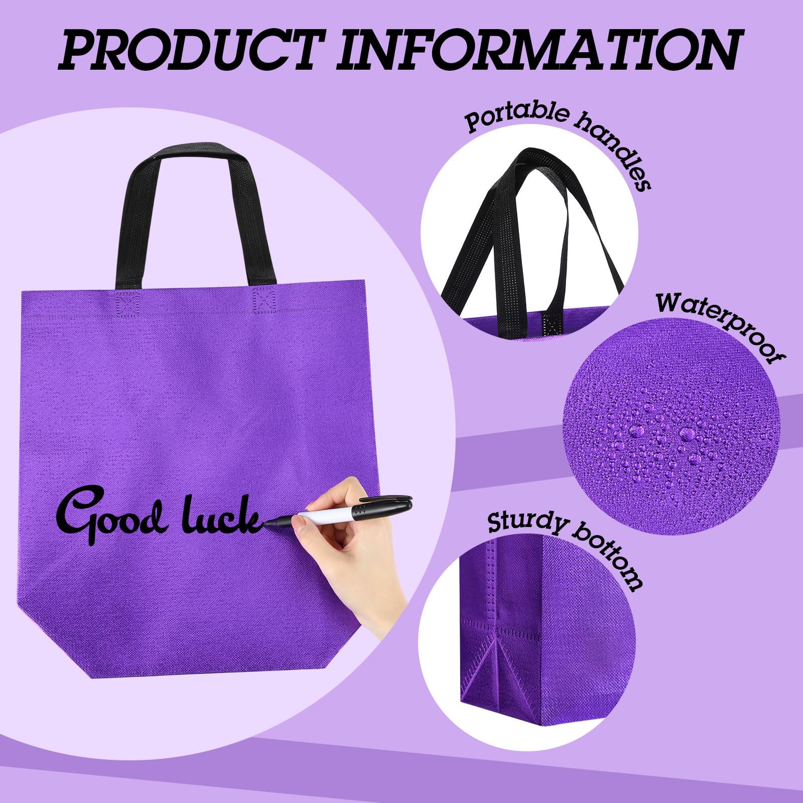 Eccliy 80 Pcs Reusable Gift Bags Set Glossy Grocery Gift Tote Bag with Hadnle for Wedding, Father's Day, Graduation, Summer Event (10 x 8 x 4.7 Inch,Black)
