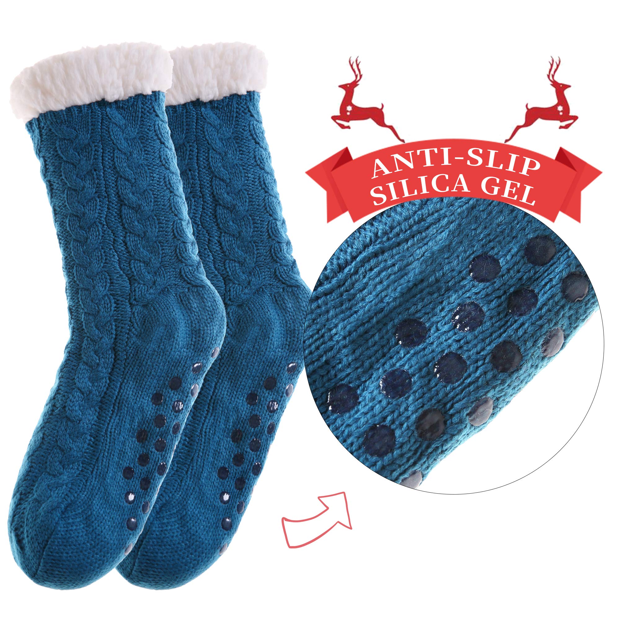 SDBING Women's Winter Super Soft Warm Cozy Fleece Lined Fuzzy Slipper Socks with Grippers
