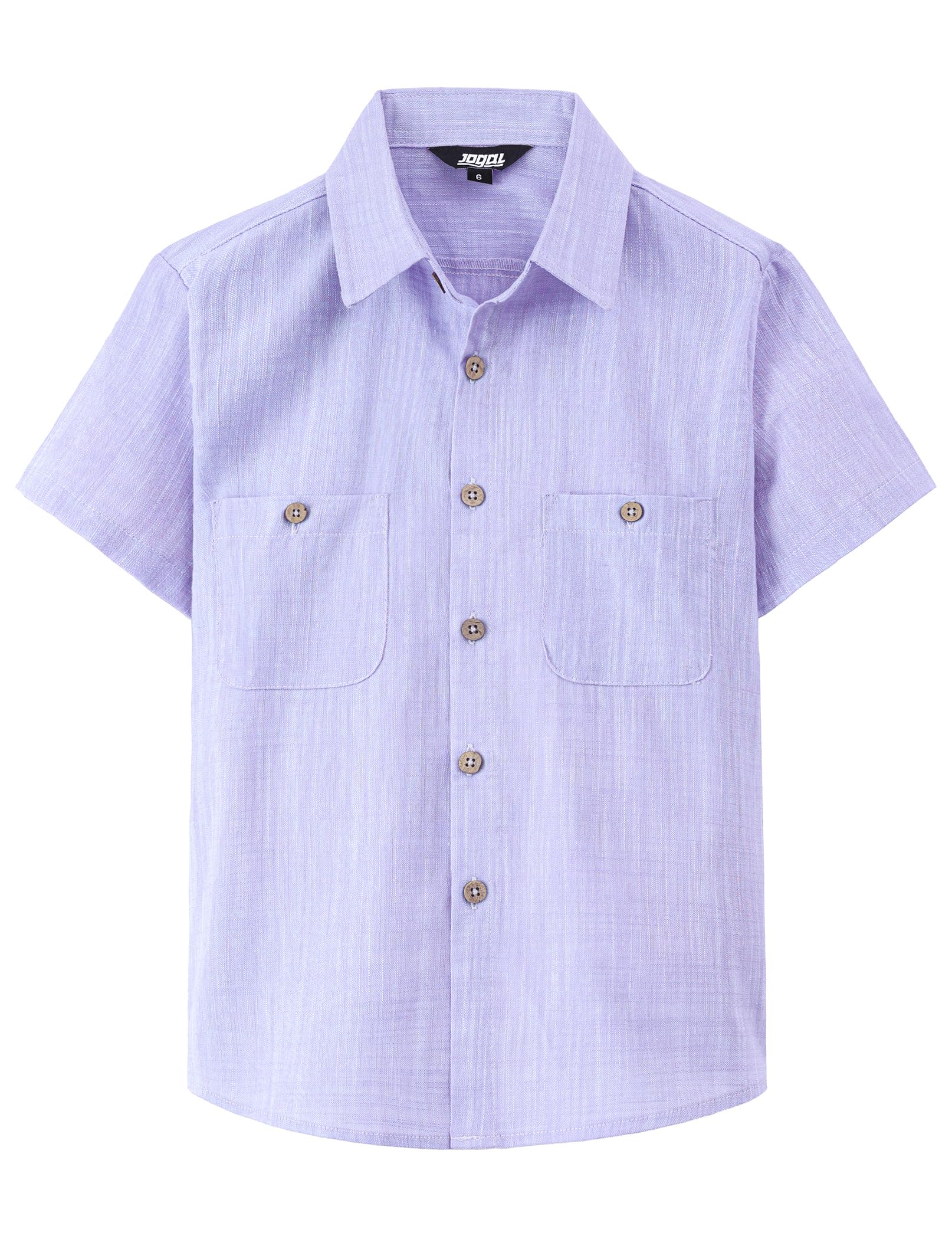 JOGAL Boys Chambray Shirts Short Sleeve Button Down Casual Cotton Woven Shirt with Two Pockets for Kids 6-14 Years