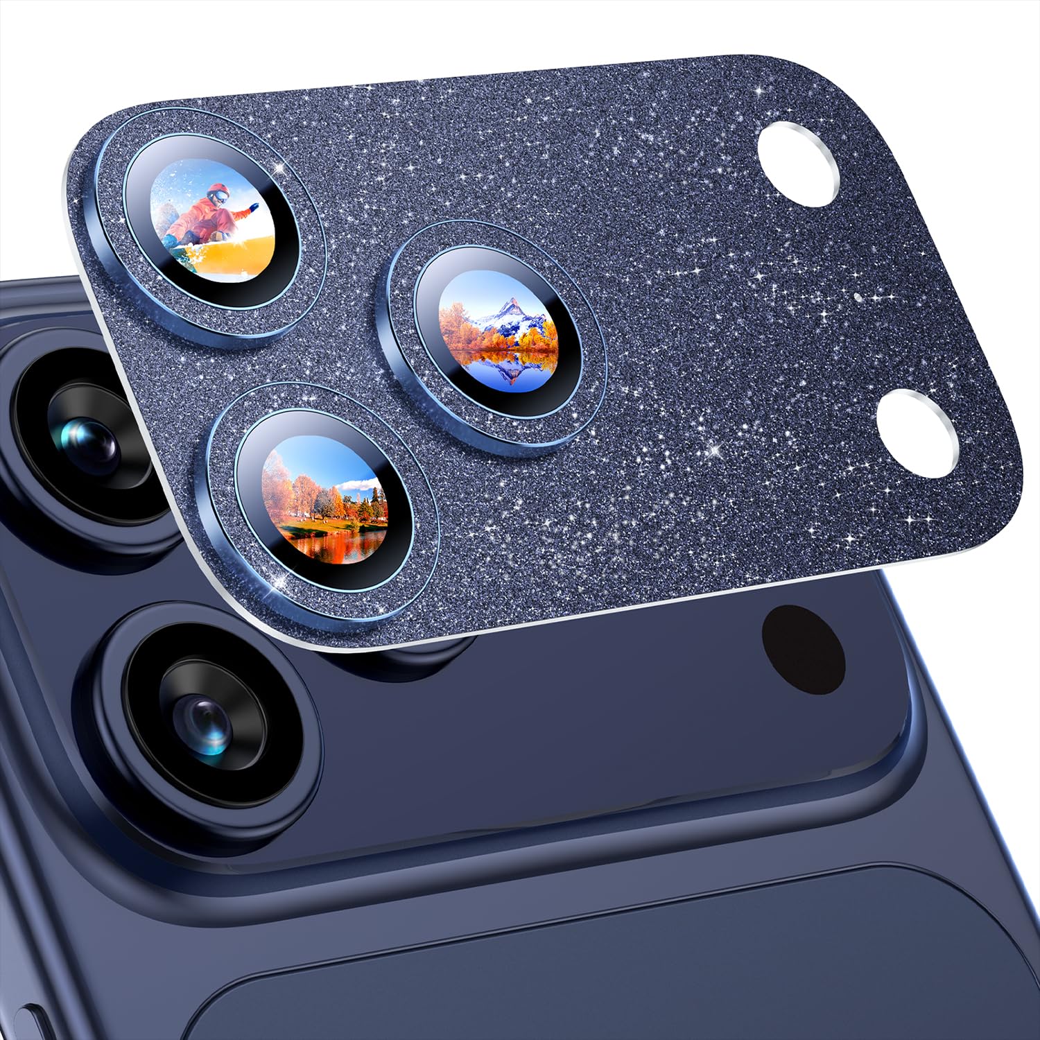 Uyiton Compatible with iPhone 17 Camera Lens Protector - [Not Easy to Break][Strong Adsorption][Case-Friendly] Metal Tempered Glass Rear Camera Screen Cover - Black