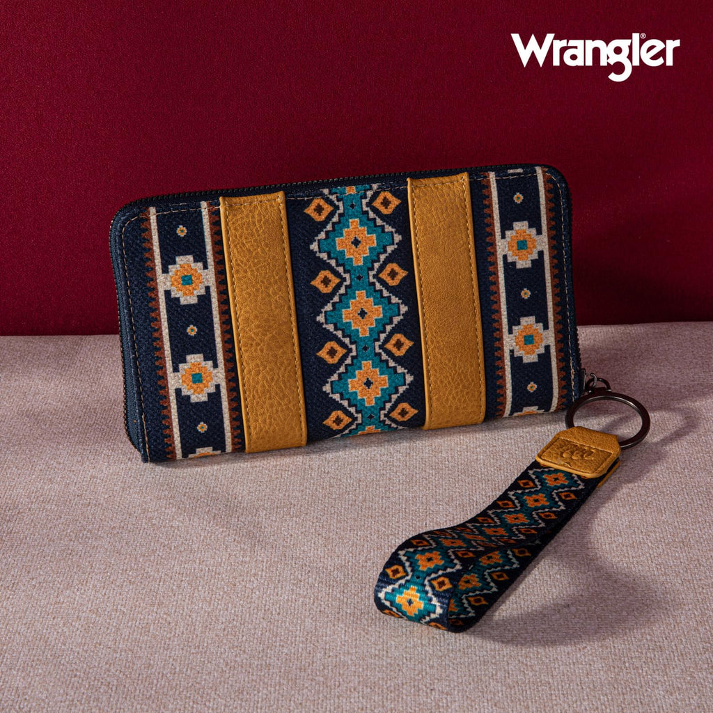 Wrangler Wallet Purse for Women Western Aztec Clutch Wristlet Wallet with Credit Card Holder