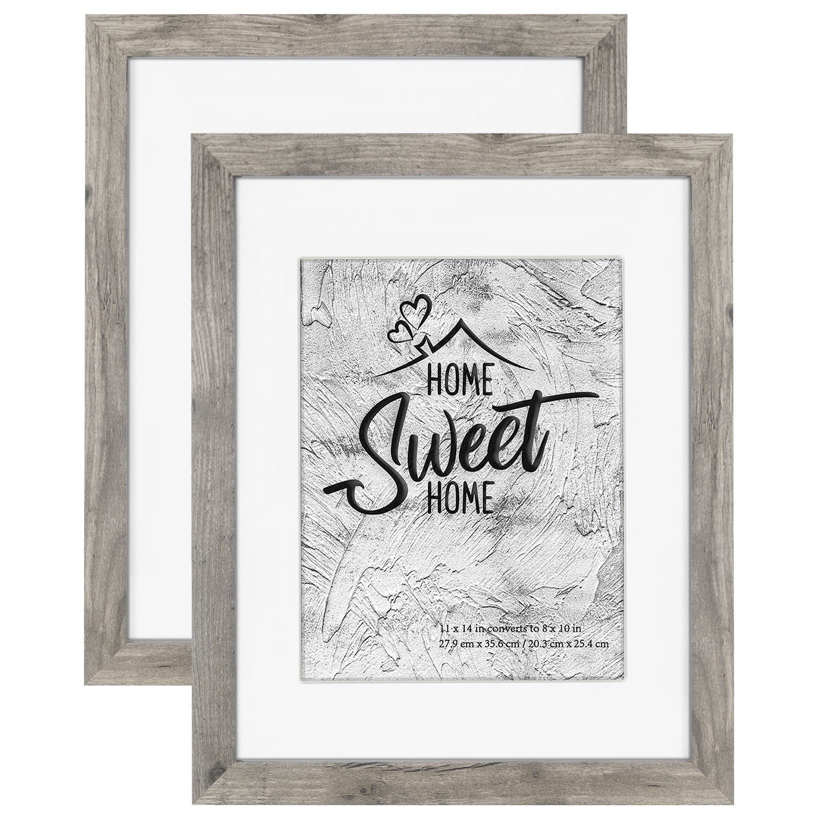 Califortree Black 11x14 Picture Frame - Display Photos 8x10 with Mat or 11x14 Without Mat - HD Glass Inside, Set of 2