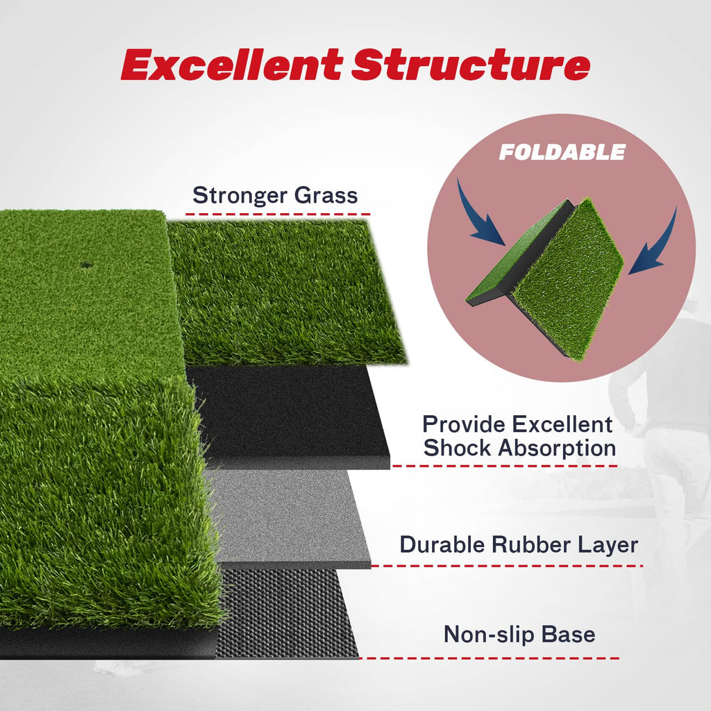 SAPLIZE Foldable Heavy-Duty Golf Hitting Mat with 10mm EVA Backing for Indoor/Outdoor Swing & Chipping, Golf Accessories & Gift for Men & Women