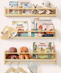Nursery Book Shelves for Wall Set of 3, Natural Wood Bookshelves Wall Decor, Small Floating Shelf Organizer for Kids Room, Bedroom, Kitchen Spice Rack