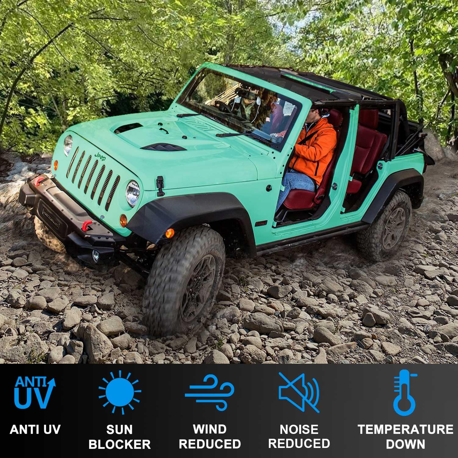 JT Top Sun Shade Roof Compatible with Jeep Gladiator 4 Door 2018 to 2023 Sunshade Sunroof Bikini Cover Blocks UV Wind Noise Black Mesh for Front and Rear 2 pcs