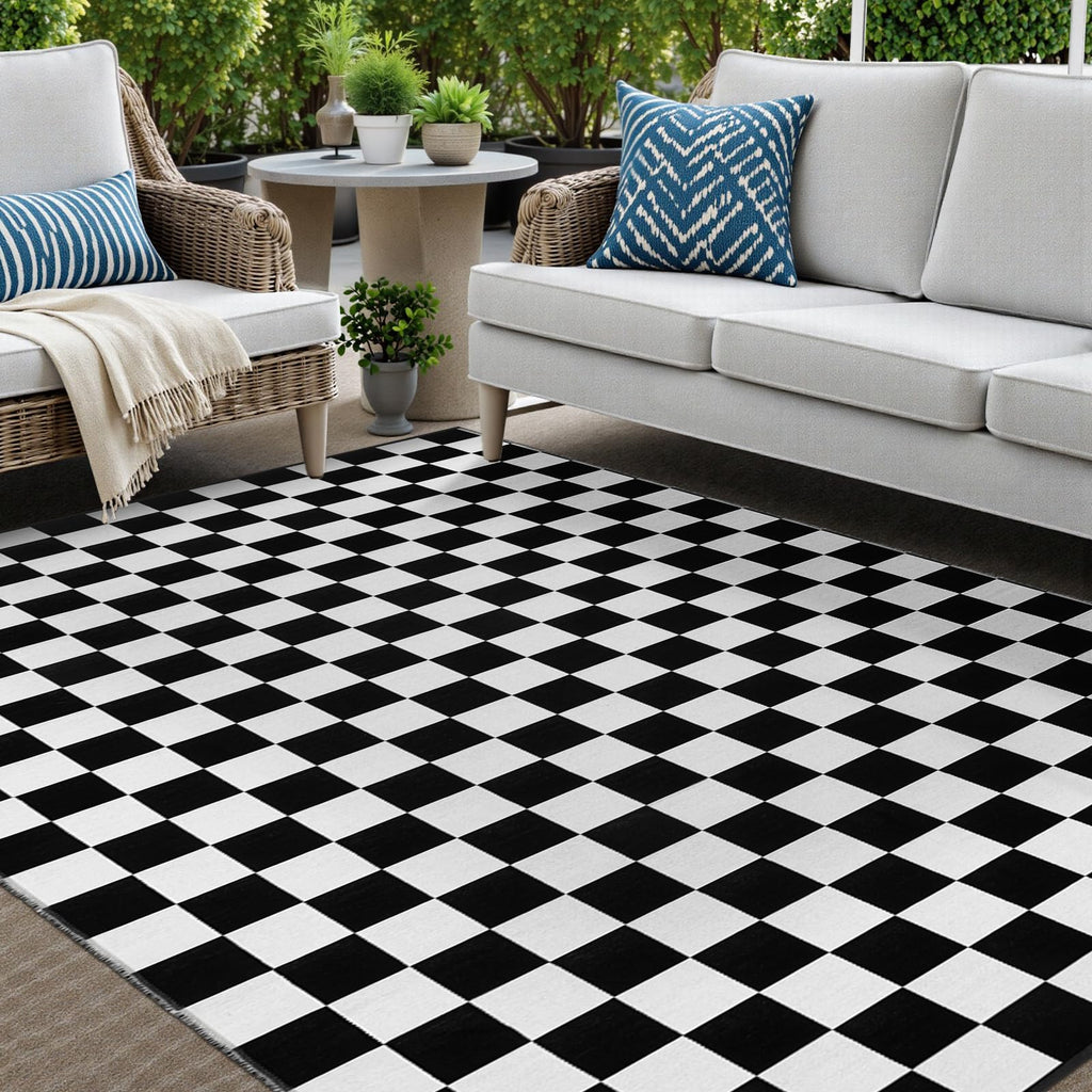 Seavish Checkered Rug, 2x3 Ft Black and White Moroccan Checkerboard Rug Washable Cotton Woven Washable Outdoor Rugs Reversible Floor Mat for Front Door Bedroom Entryway Kitchen Entryway