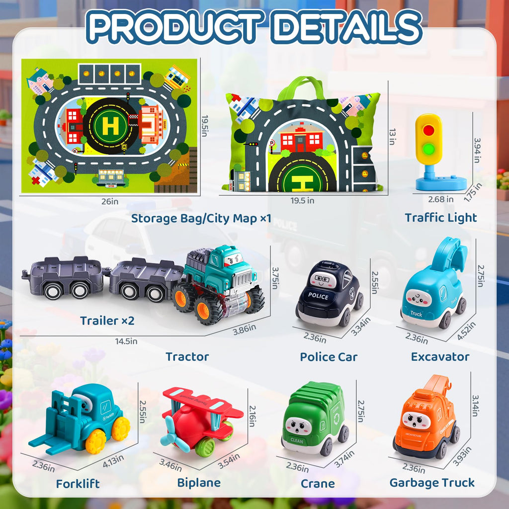 Big Cartoon Truck Car Toys for 1 Year Old Boy with Playmat/Storage Bag|Baby and Toddler Toys 12-18 Months & Age 1-2|1st Birthday Gift for Baby Toys 1 Year Old