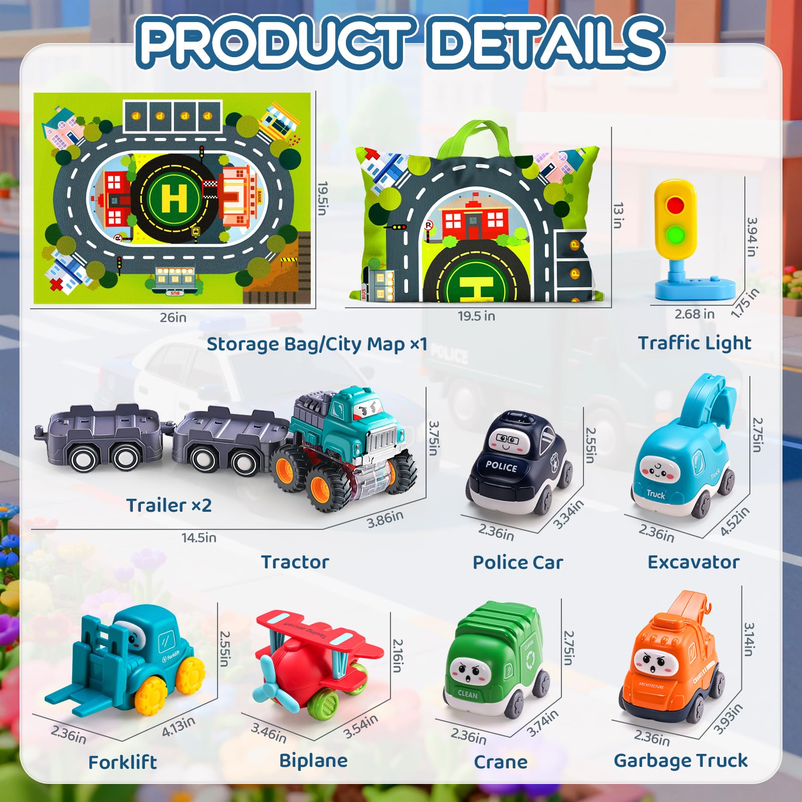 Big Cartoon Truck Car Toys for 1 Year Old Boy with Playmat/Storage Bag|Baby and Toddler Toys 12-18 Months & Age 1-2|1st Birthday Gift for Baby Toys 1 Year Old