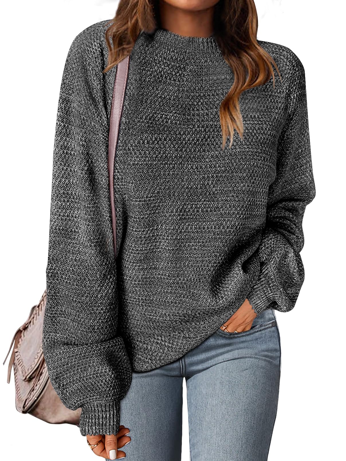 MEROKEETY Sweaters for Women Fall Winter 2026 Oversized Pullover Spring Crew Neck Long Sleeve Heathered Knit Tops