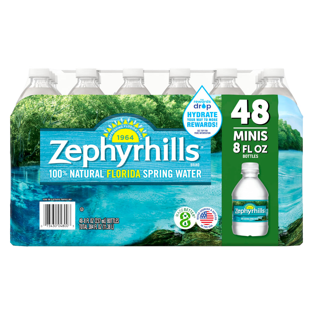Zephyrhills Spring Water, 8 oz Mini Bottles, 48 Pack (3 Cases)