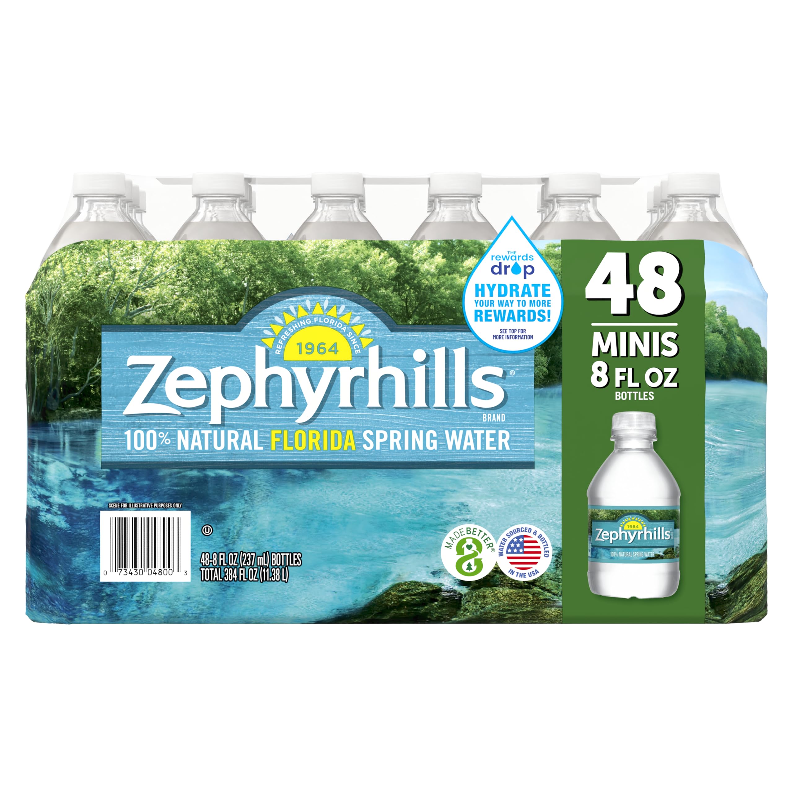 Zephyrhills Spring Water, 8 oz Mini Bottles, 48 Pack (3 Cases)