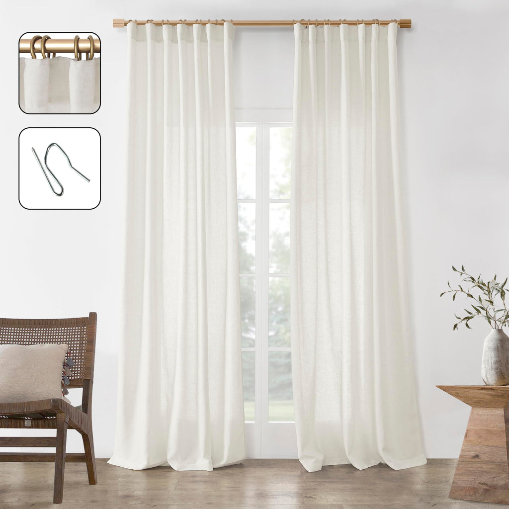 Black Linen Cotton Blend Sheer Curtains, Moody Light Filtering Drapes for Dark Academia Inspired Study Bedroom Living Room, 84 Inch Long 2 Panels Set
