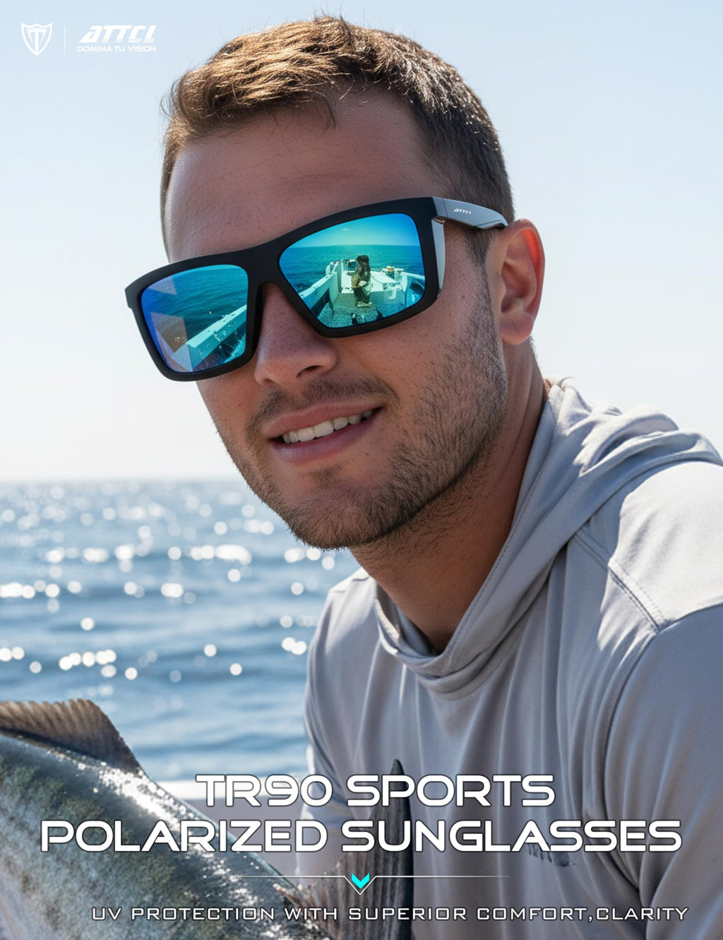 ATTCL Sports Polarized Sunglasses for Men: Secure Anti-Slip Lightweight TR90 Square Frame UV Protection for Driving Fishing