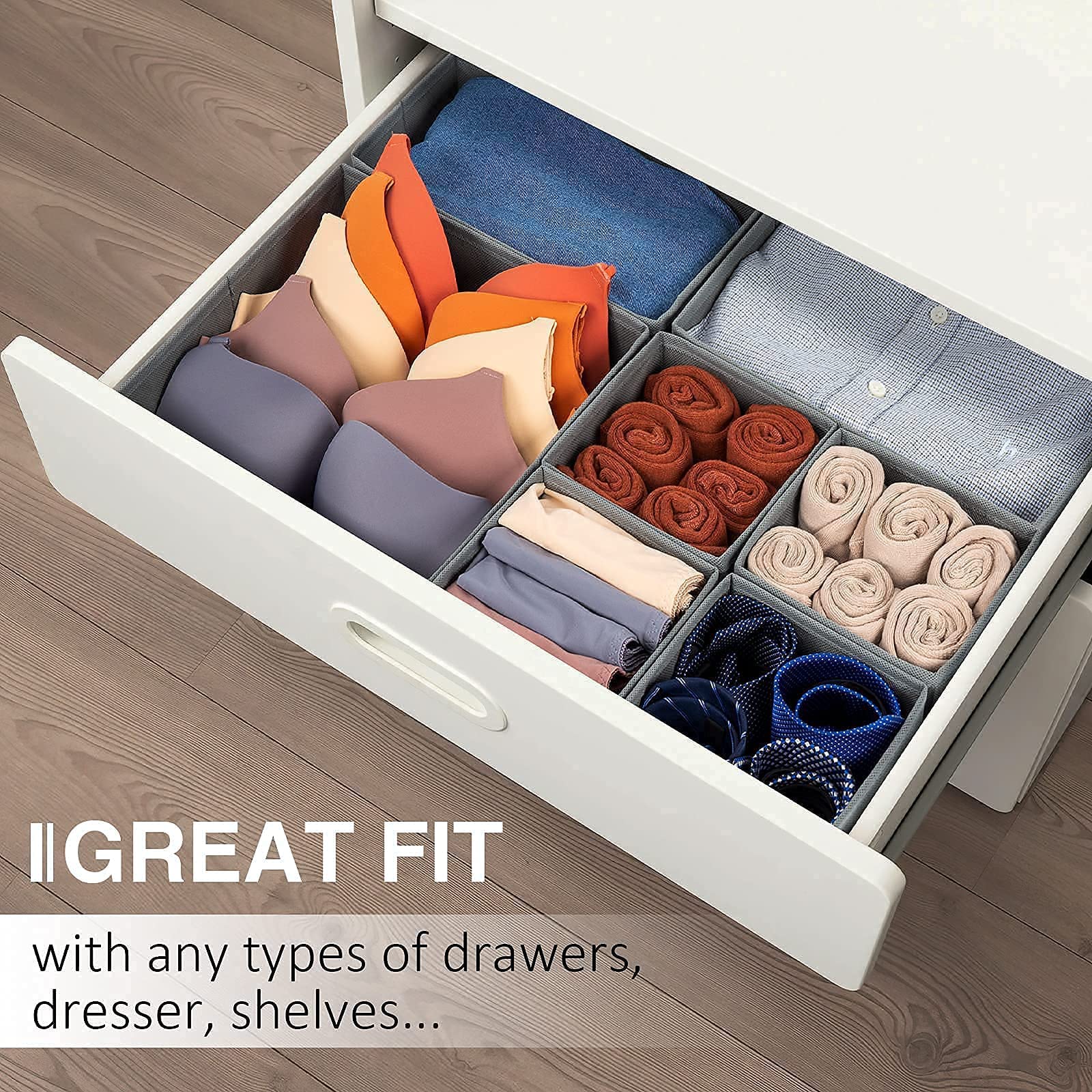 Criusia Drawer Organizer Clothes, 8 Pack Underwear Drawer Organizer, Foldable Cloth Storage Box Closet Organizers and Storage for Clothes, Socks, Scarves, Ties (Beige)