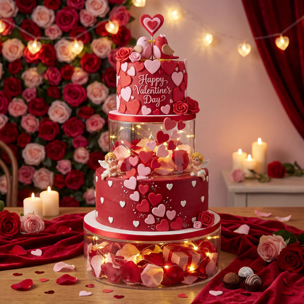 Sunnyray 2 Pcs Acrylic Cake Stands for Dessert Table Clear Fillable Cake Riser Cupcake Tier with LED Strings for Birthday Wedding Holiday Party Display(6'', 8'')