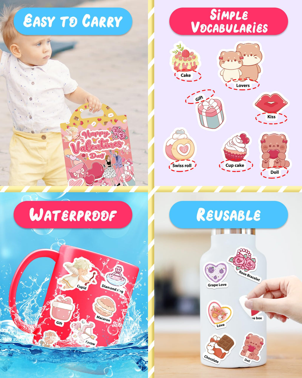 Benresive Reusable Sticker Book for Toddlers, Stickers for Kids, Travel Toys for Arts & Crafts Activities, Birthday Gift for Boys & Girls, Animals Dinosaurs Insects Themes