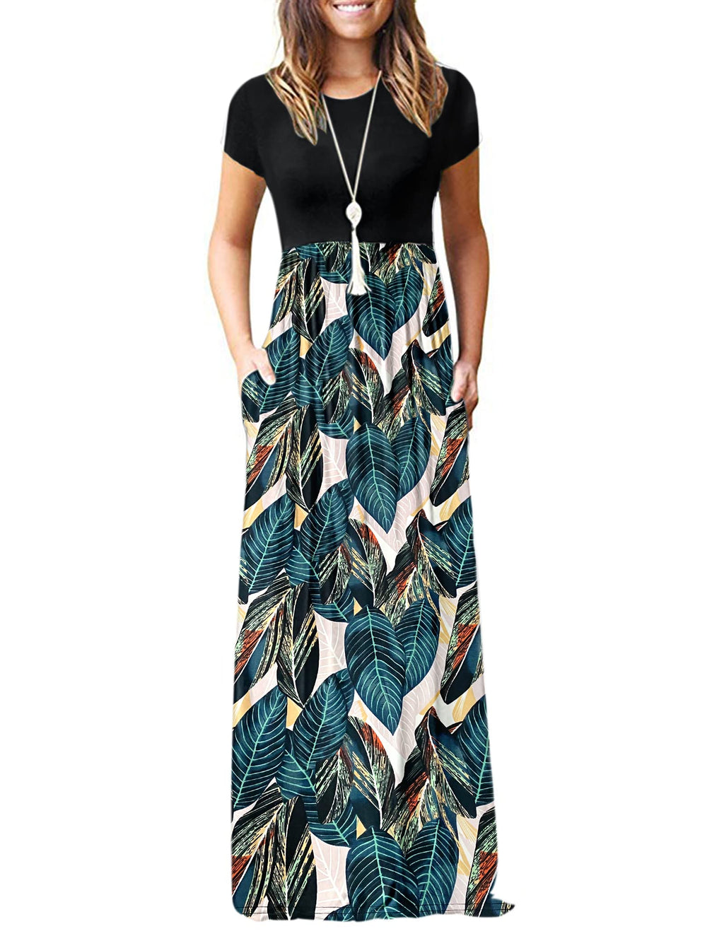 MISFAY Women Short Sleeve Loose Plain Maxi Dresses Casual Long Dresses Pockets