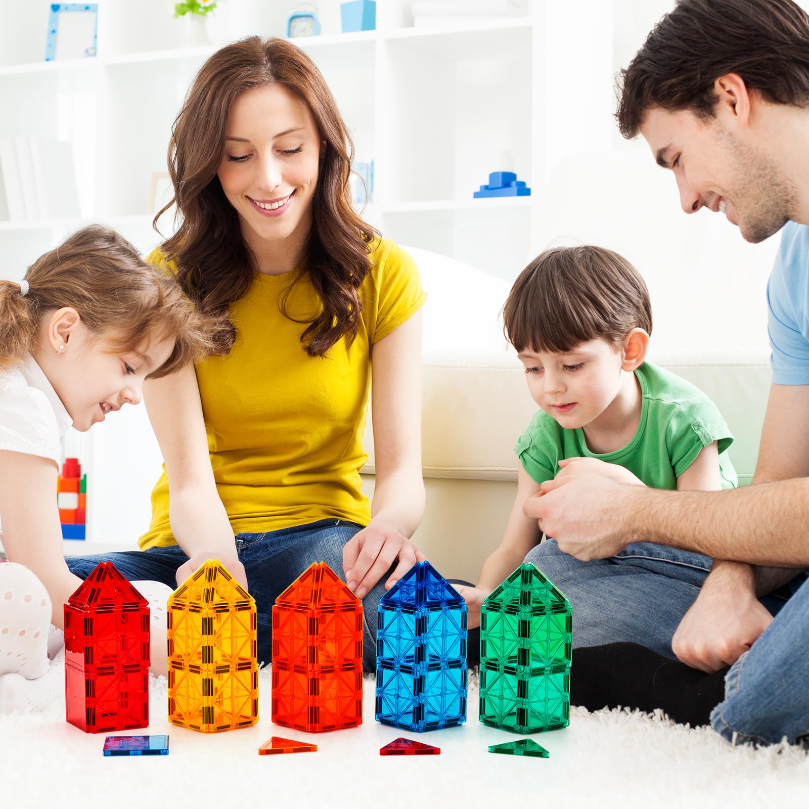 FNJO Magnetic Tiles, 110PCS Magnet Building Set, Magnetic Building Blocks, Construction STEM Learning and Playing Toys for Kids, Montessori Toy for Preschool Boys Girls