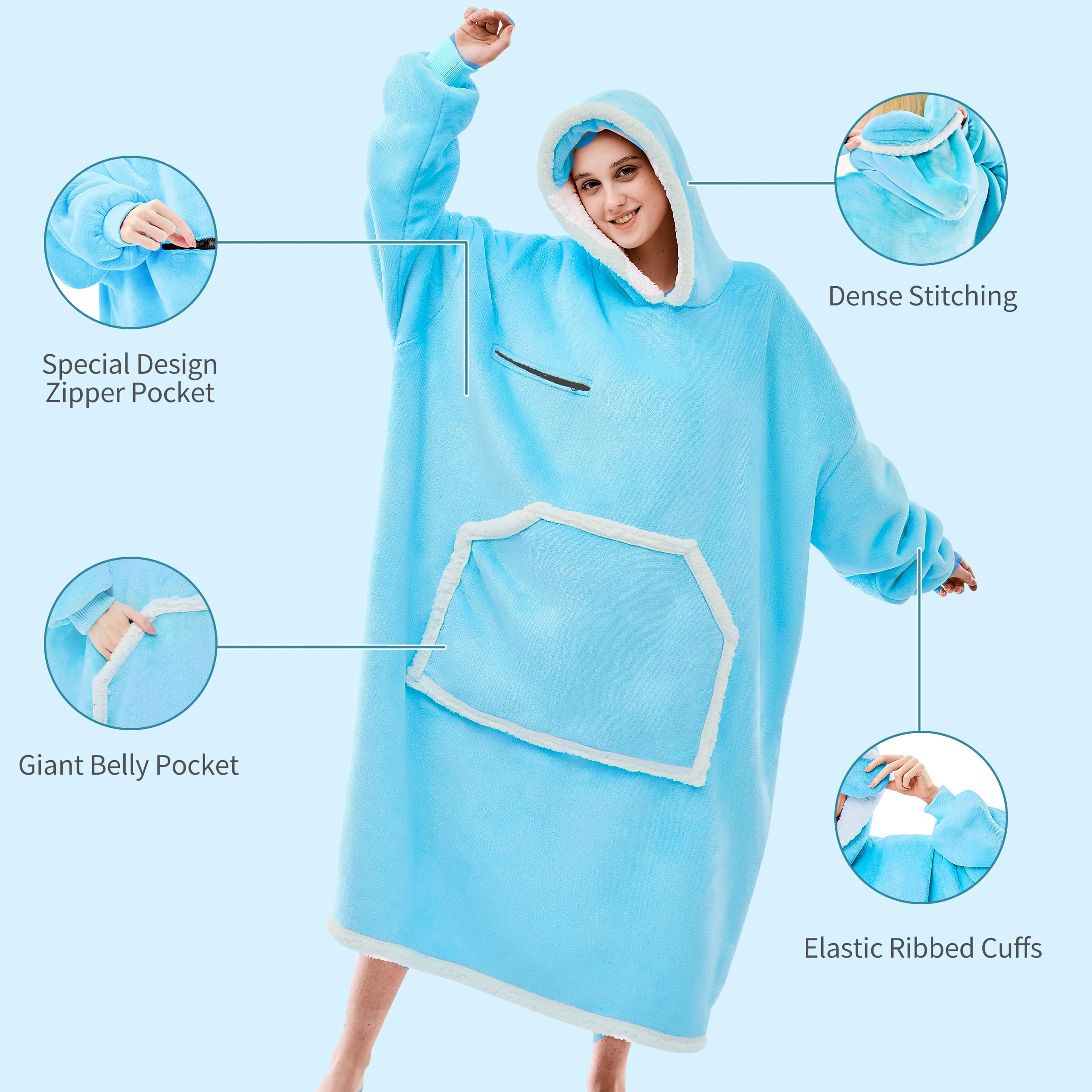 IFNOW Wearable Blanket Hoodie, Oversized Sherpa Fleece Hooded Sweatshirt with Eye Mask, Cozy and Giant Blanket Hoodie with Sleeves Extra Long for Adults Men Women, Black