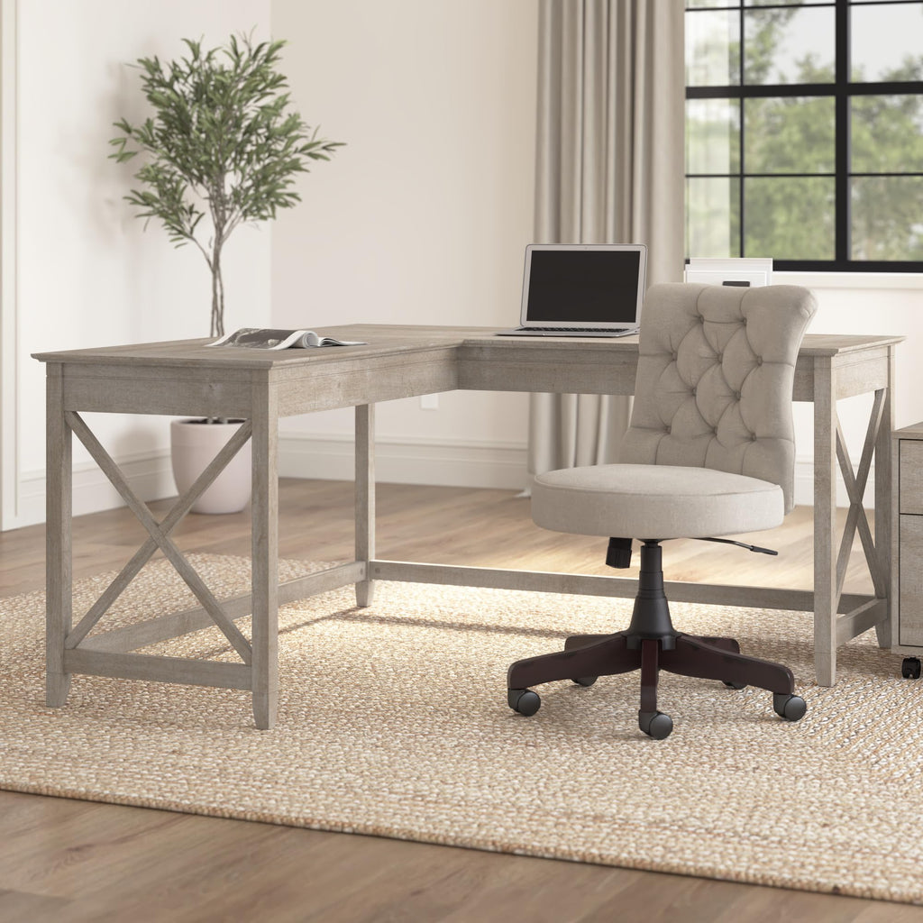 Bush Home Key West 60W Modern Farmhouse L Shaped Desk in Bing Cherry, 60-Inch Corner Computer Table for Home Office Workspace