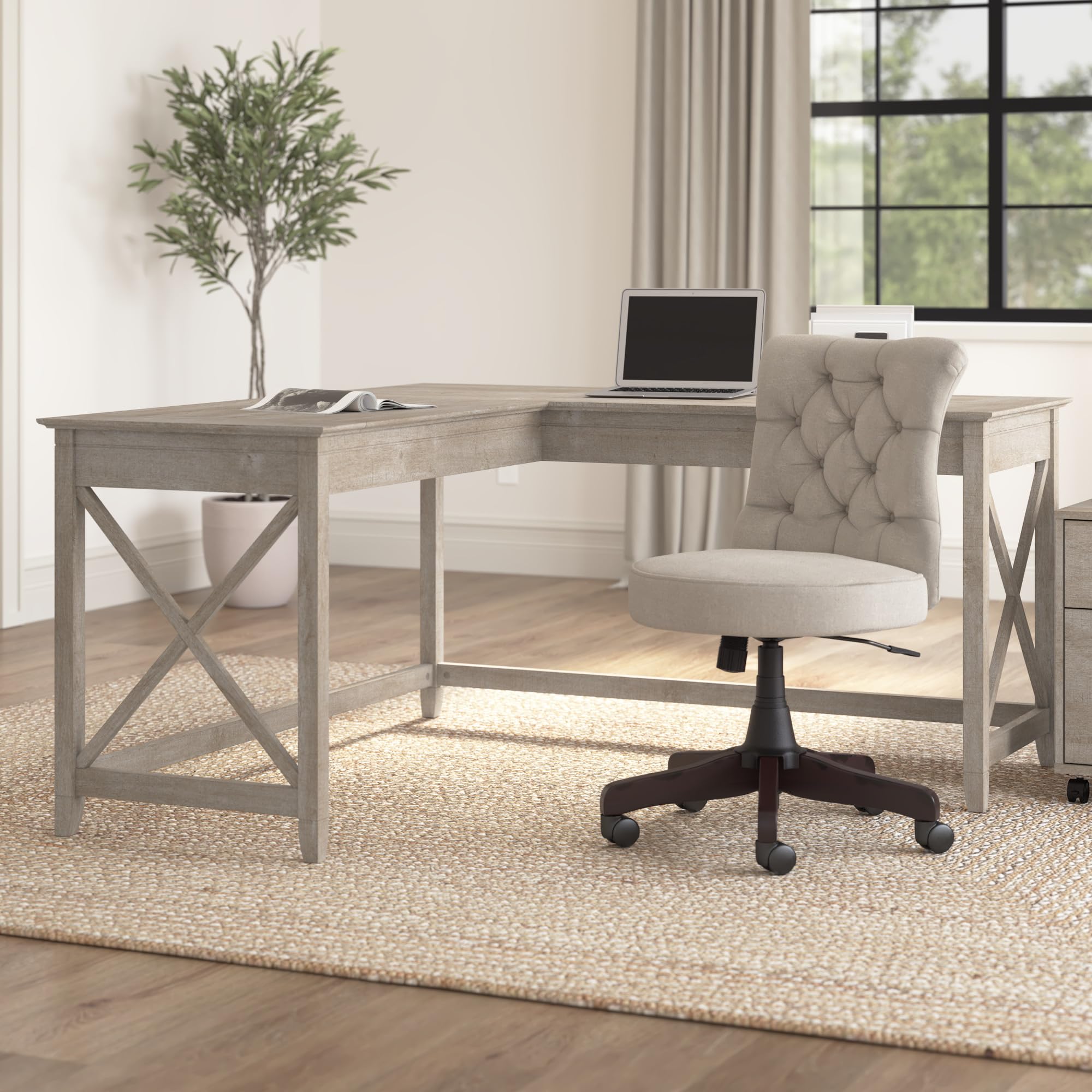 Bush Home Key West 60W Modern Farmhouse L Shaped Desk in Bing Cherry, 60-Inch Corner Computer Table for Home Office Workspace